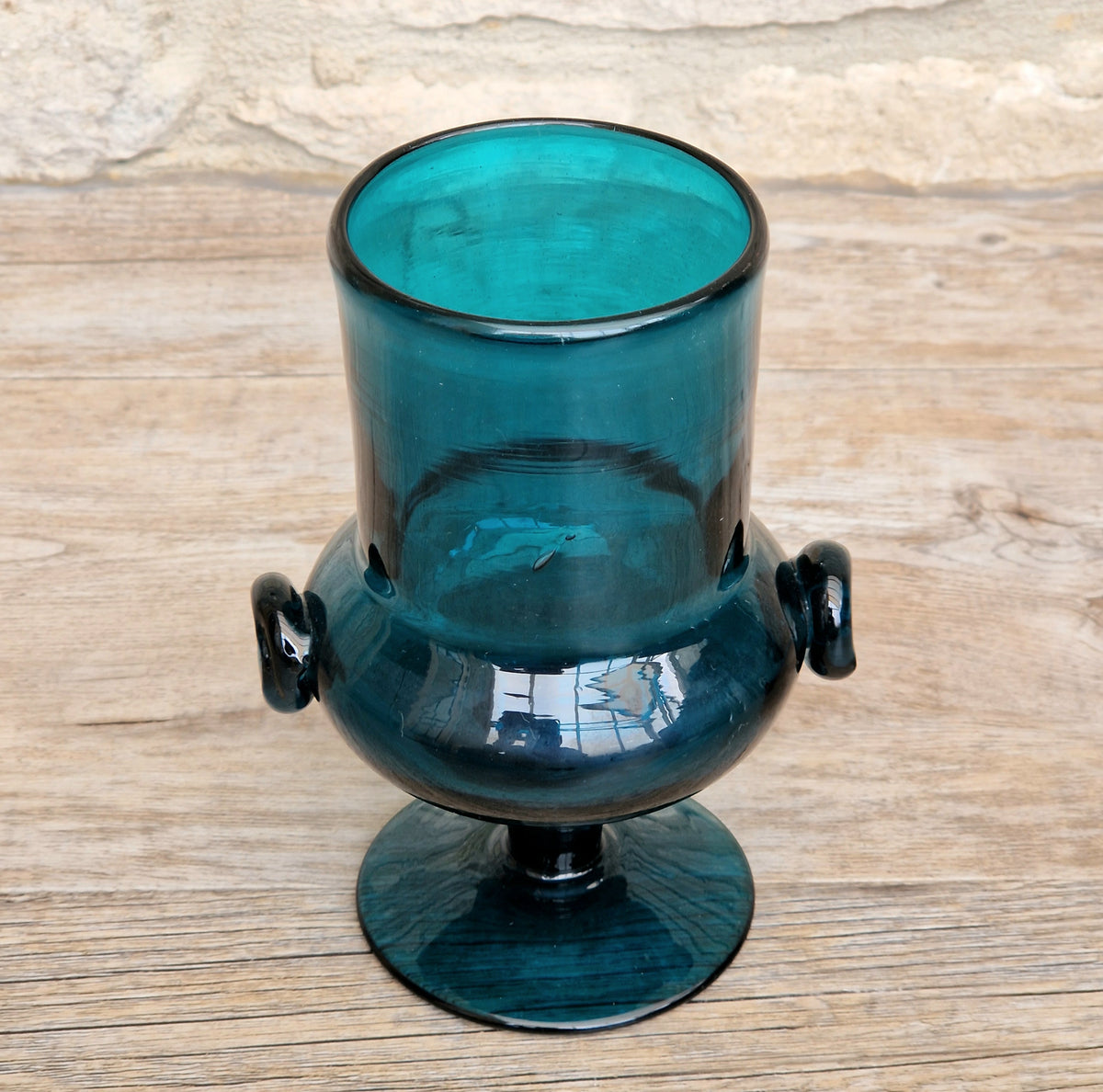 Mid-Century Bertil Vallien for Boda Glass "Basun" Blue Art Glass Wine Goblet Vase