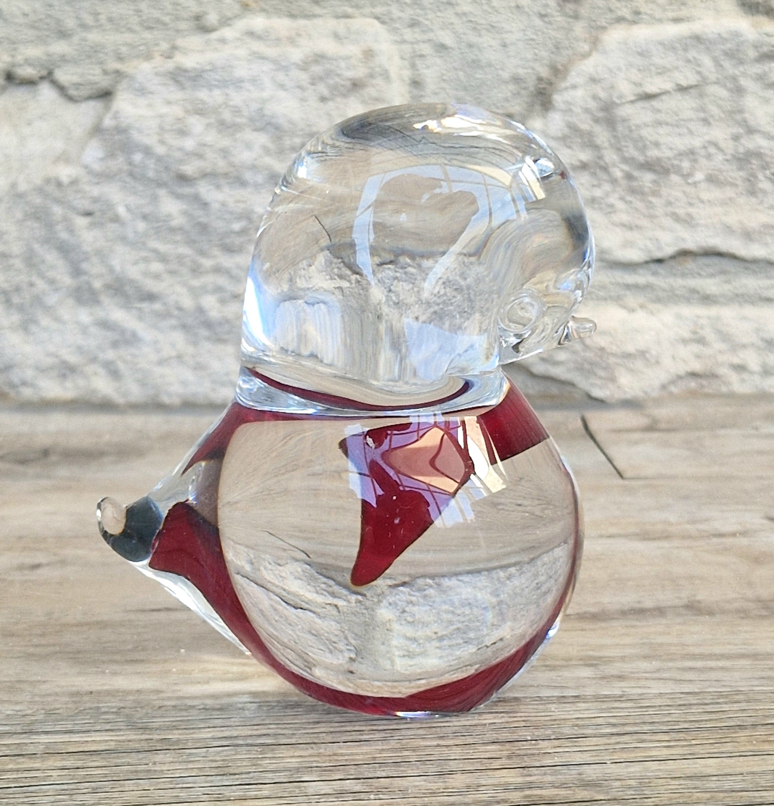 Art Glass Stylised Duckling Shaped Clear Glass With Embedded Red Heart Paperweight Ornament