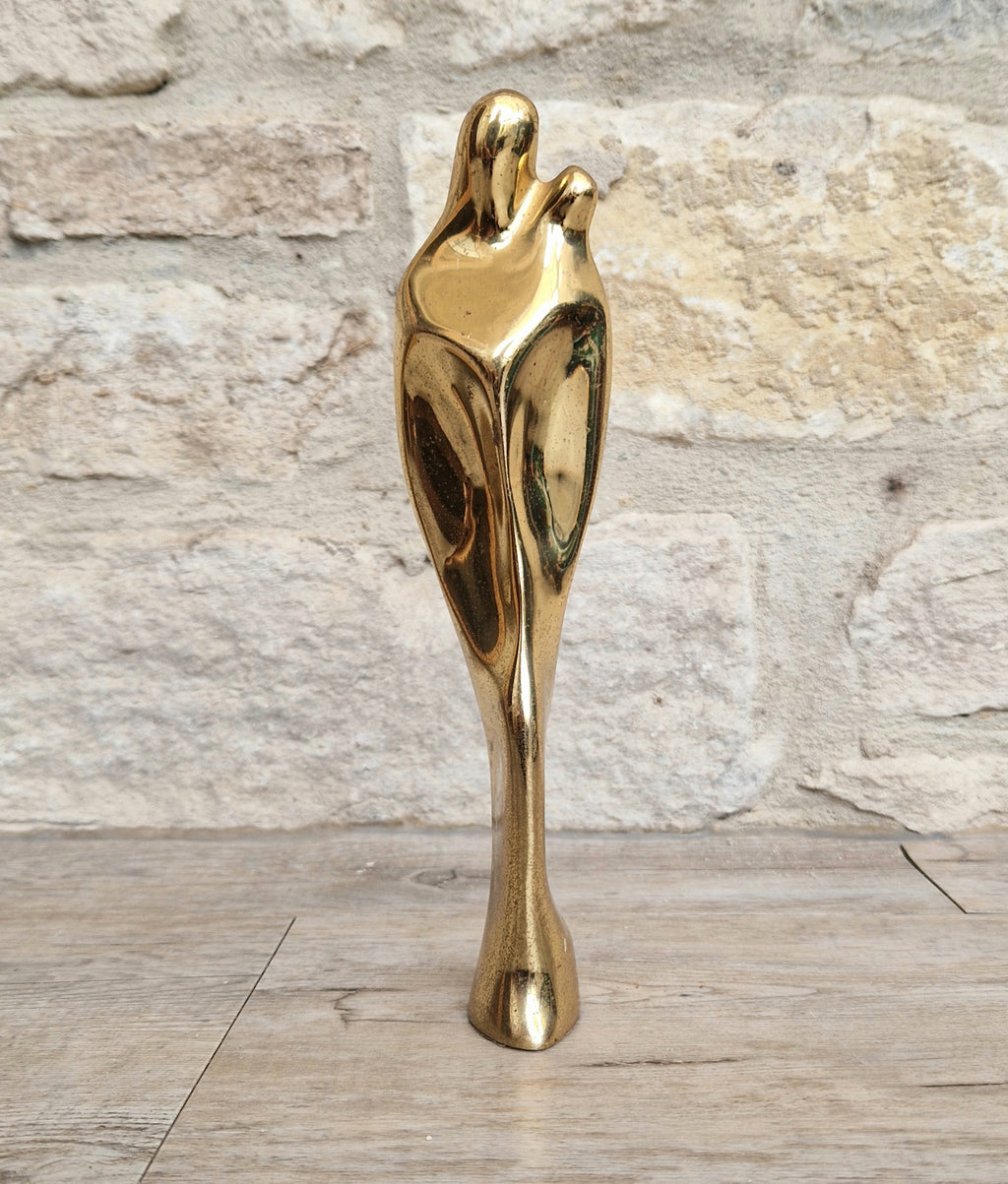 Solid Bronze 'Mother & Child' Figure Biomorphic Abstract 1970s Organic Sculpture Vintage 1.2kg