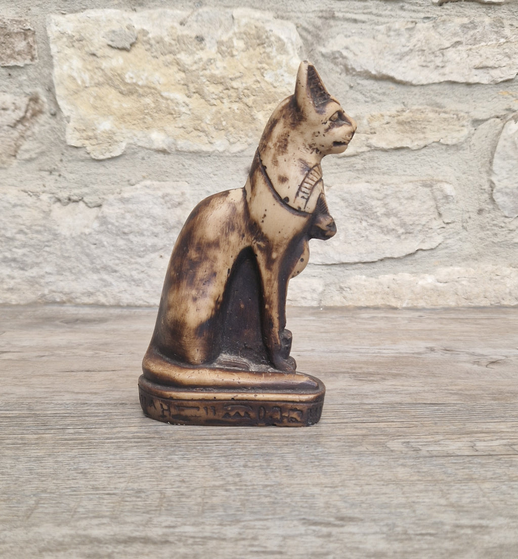 Vintage Hand Carved Stone Bastet Cat Figurine - Egyptian Goddess Ornament