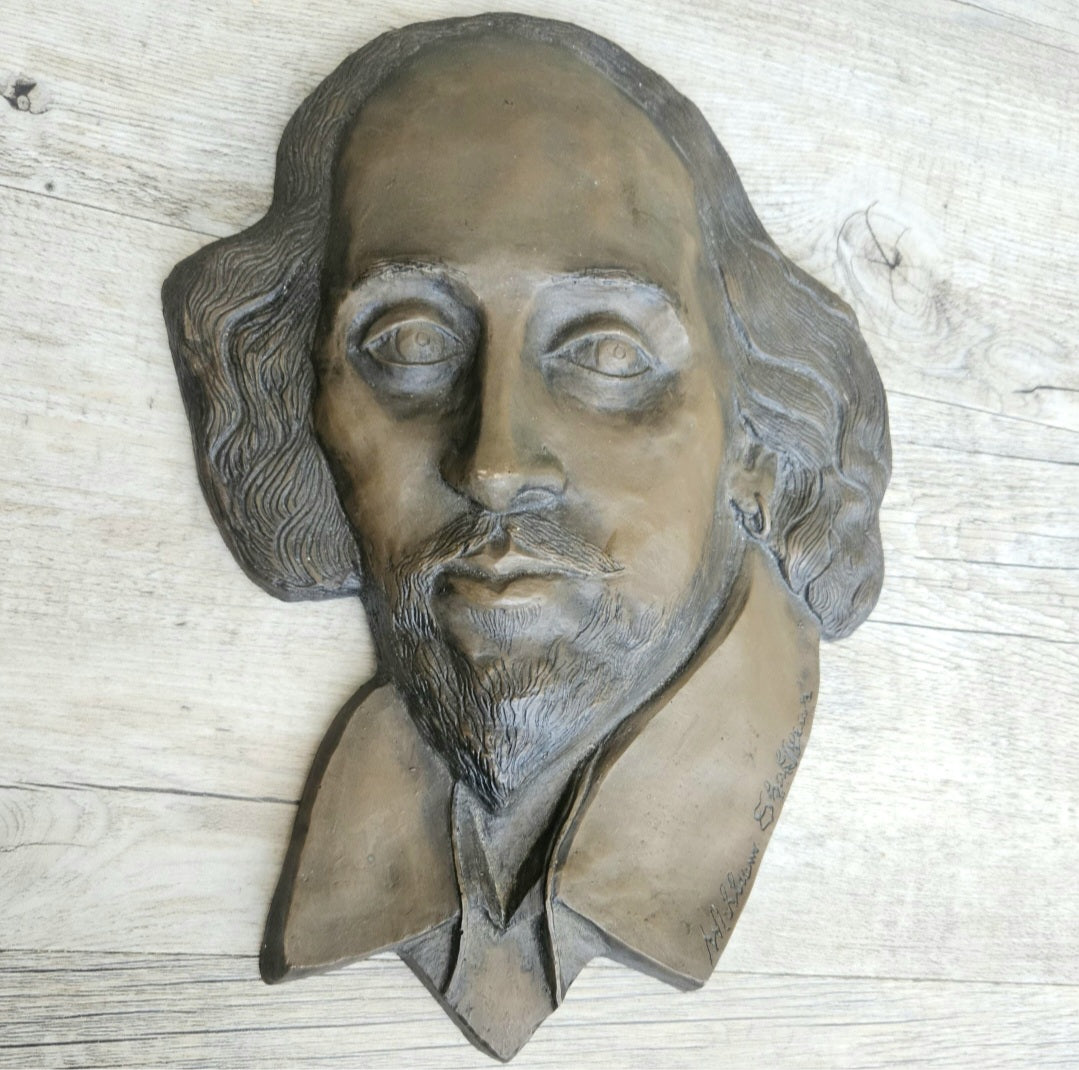 Vintage Large William Shakespeare Wall Sculpture Plaque Bronze-Resin 28cm X 21cm Literary Decor Piece