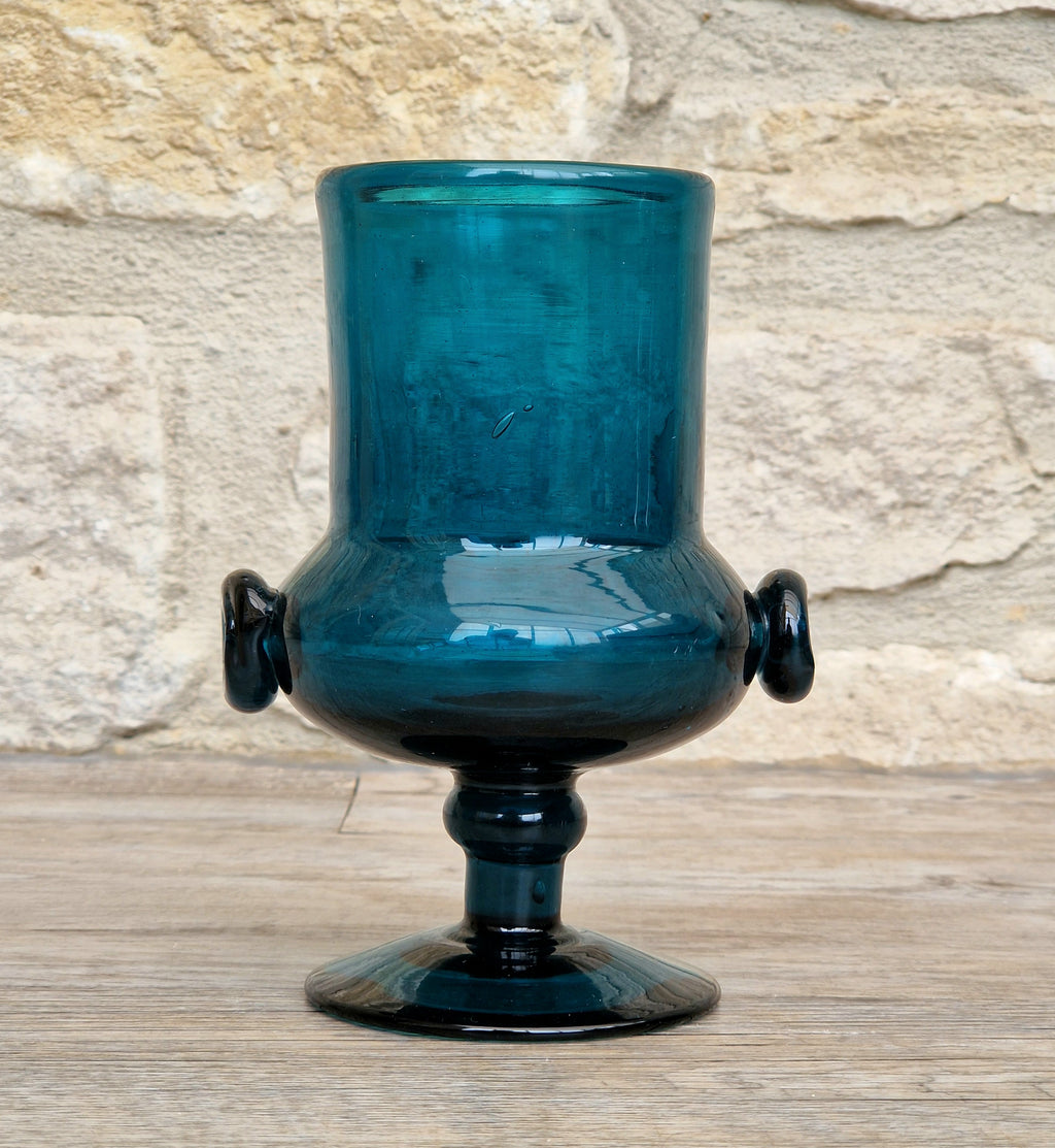 Mid-Century Bertil Vallien for Boda Glass "Basun" Blue Art Glass Wine Goblet Vase