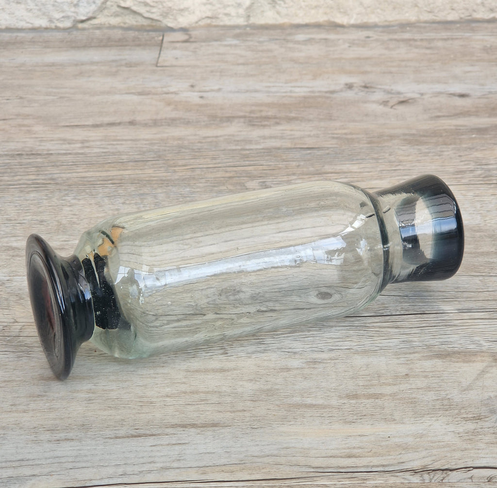 Rare Antique Regency Apothecary Jar c. 1800-1830 English Heavy Lead Crystal Specimen Glass with Fused Inky Blue-Black Rim & Foot