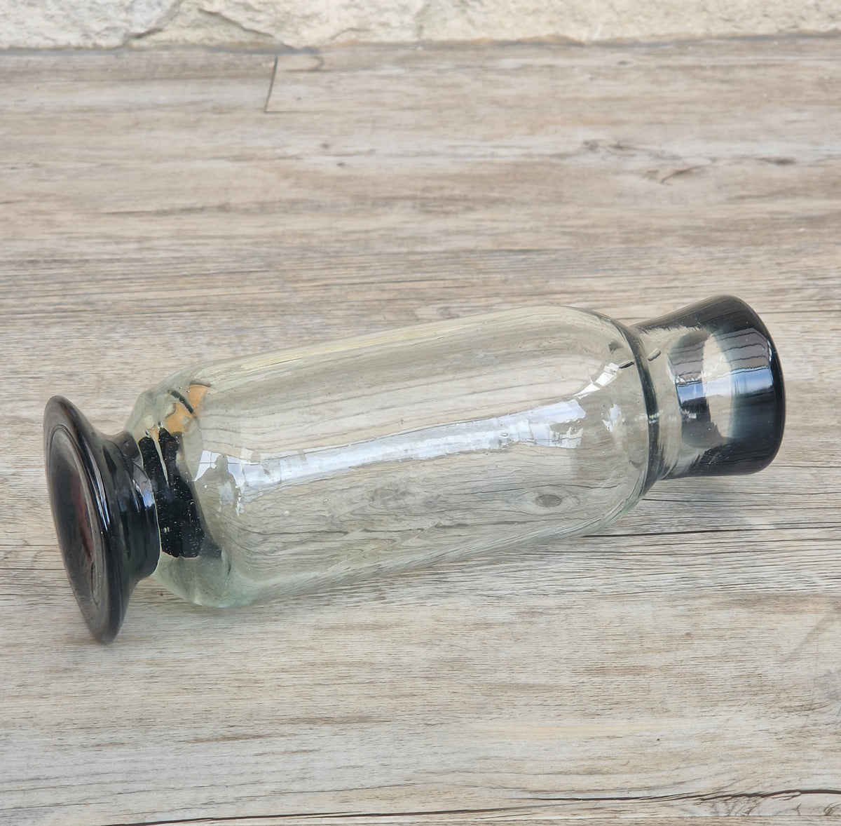 Rare Antique Regency Apothecary Jar c. 1800-1830 English Heavy Lead Crystal Specimen Glass with Fused Inky Blue-Black Rim & Foot