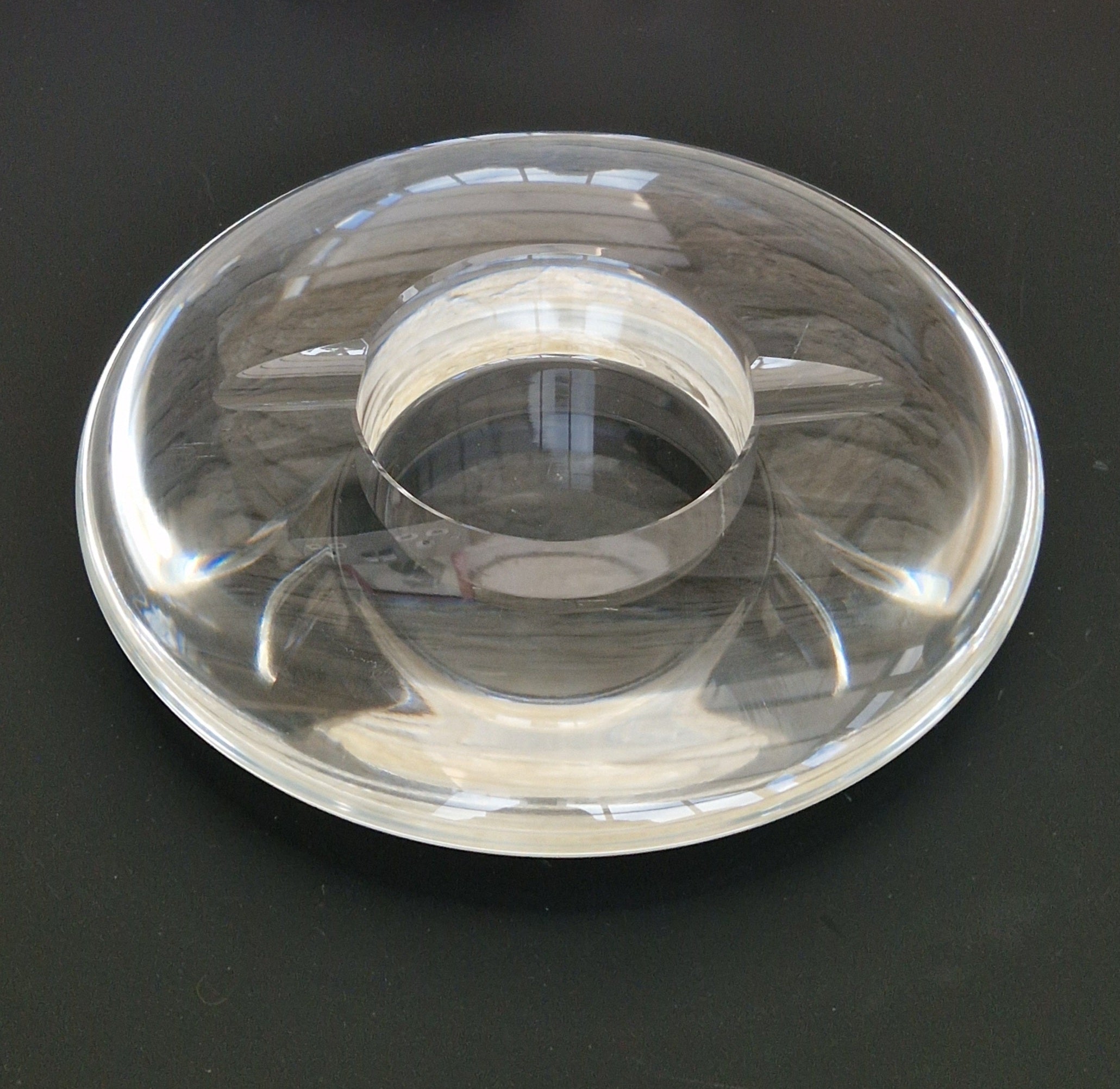 Heavy Clear Crystal Glass Discus Cigar Table Ashtray 23cm Diameter
