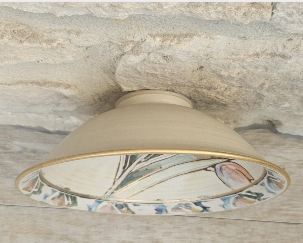 Vintage Tulip Flower Pottery Bowl Decorative Gold Gilt Handmade 21cm Diameter Signed