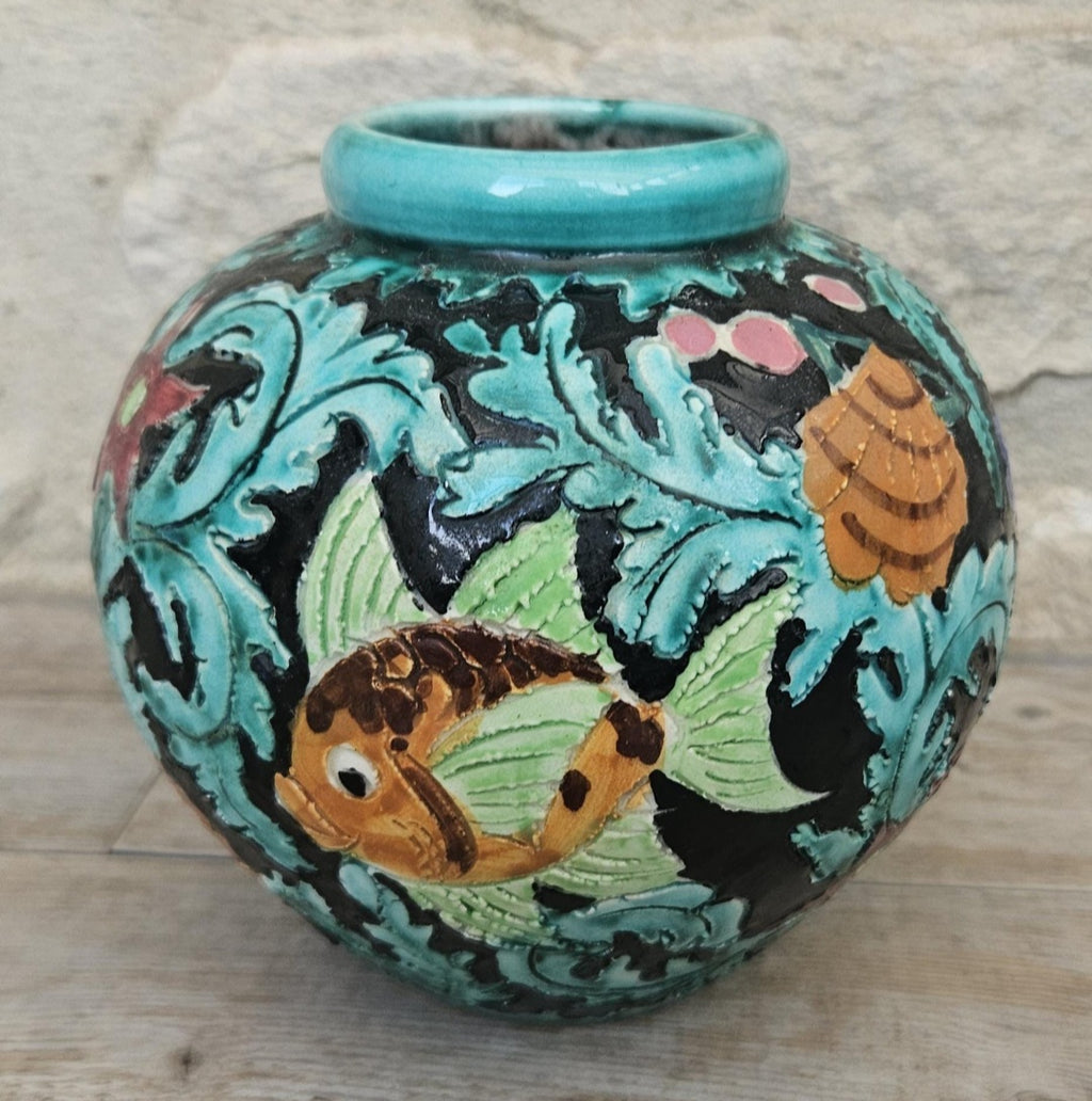 Midcentury Fish Art Vase Colourful Cerart Monaco Marine Decor 12cm Tall