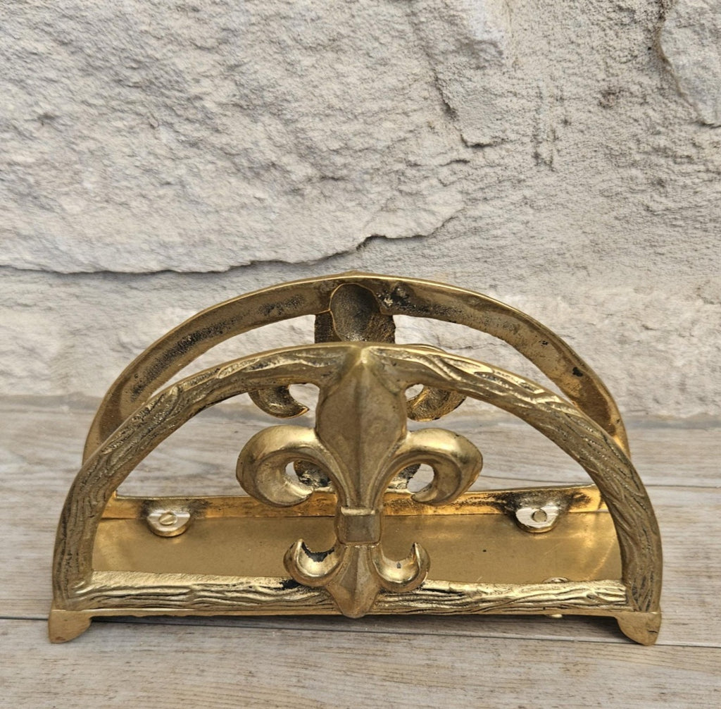Midcentury Letter Rack Brass Fleur de Lys Design Hollywood Regency Decor