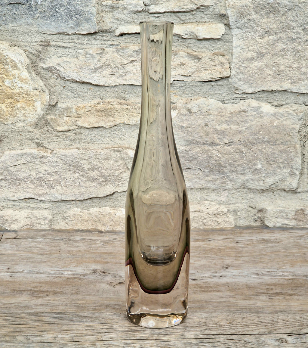 Rare Mid Century Heavy Hand Blown Triple Sommerso Art Glass Bottle Vase 31cm