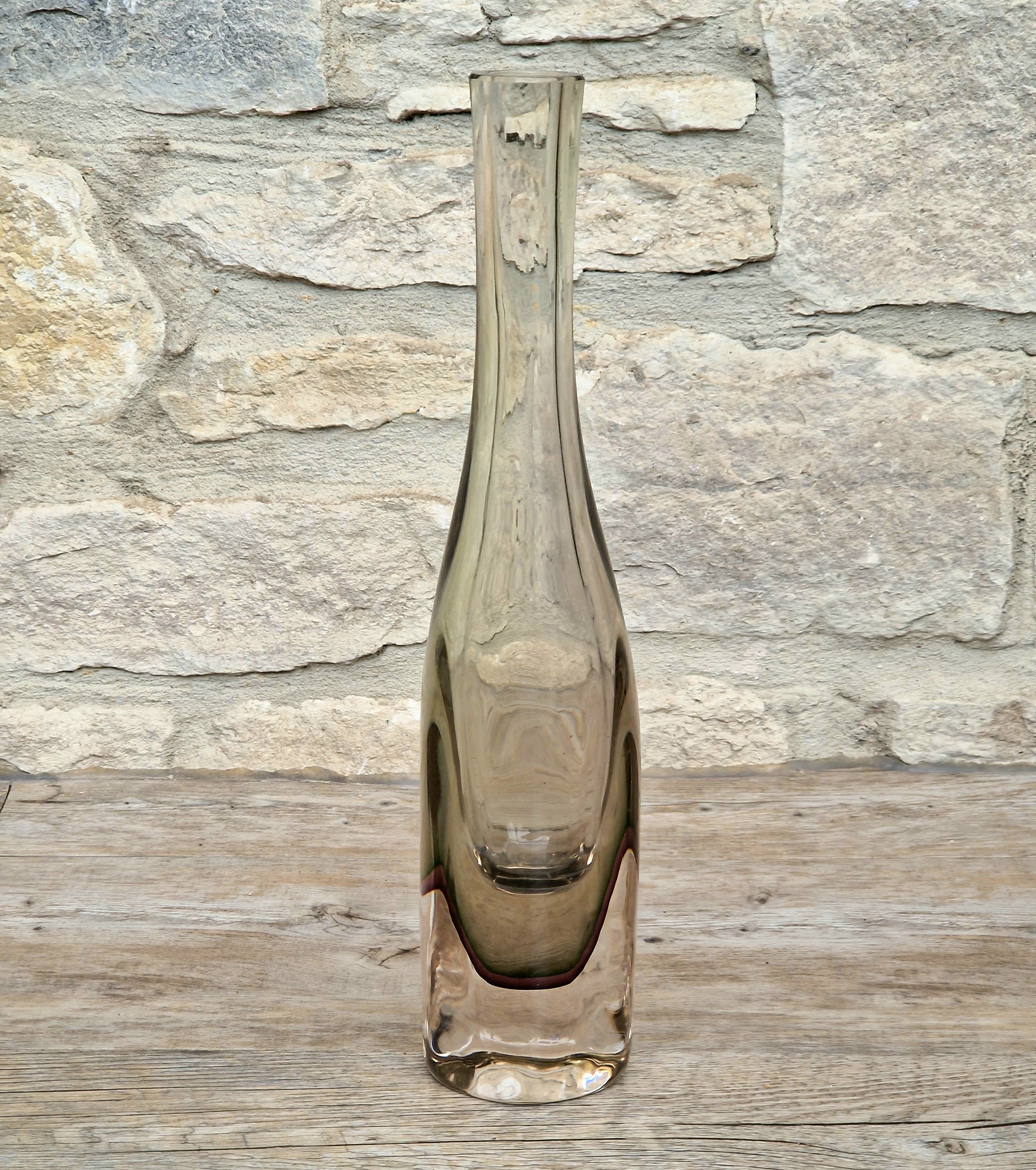 Rare Mid Century Heavy Hand Blown Triple Sommerso Art Glass Bottle Vase 31cm