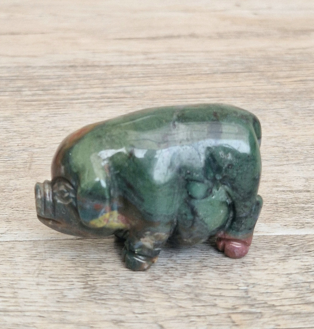 Vintage Fine Carved Moss Agate Standing Pig Figure Ornament 6.3cm