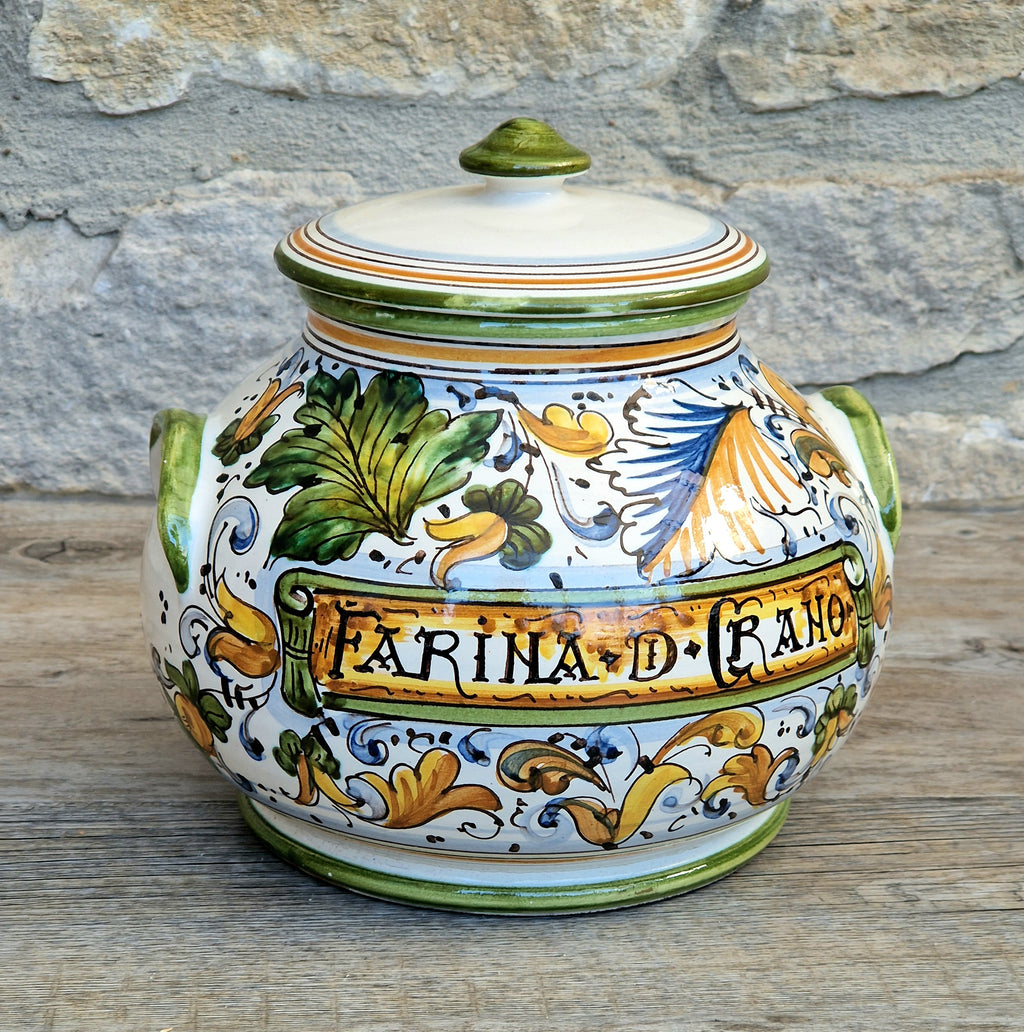 Deruta Italian Majolica Ceramic Lidded Flour Jar Vintage Kitchen Decor