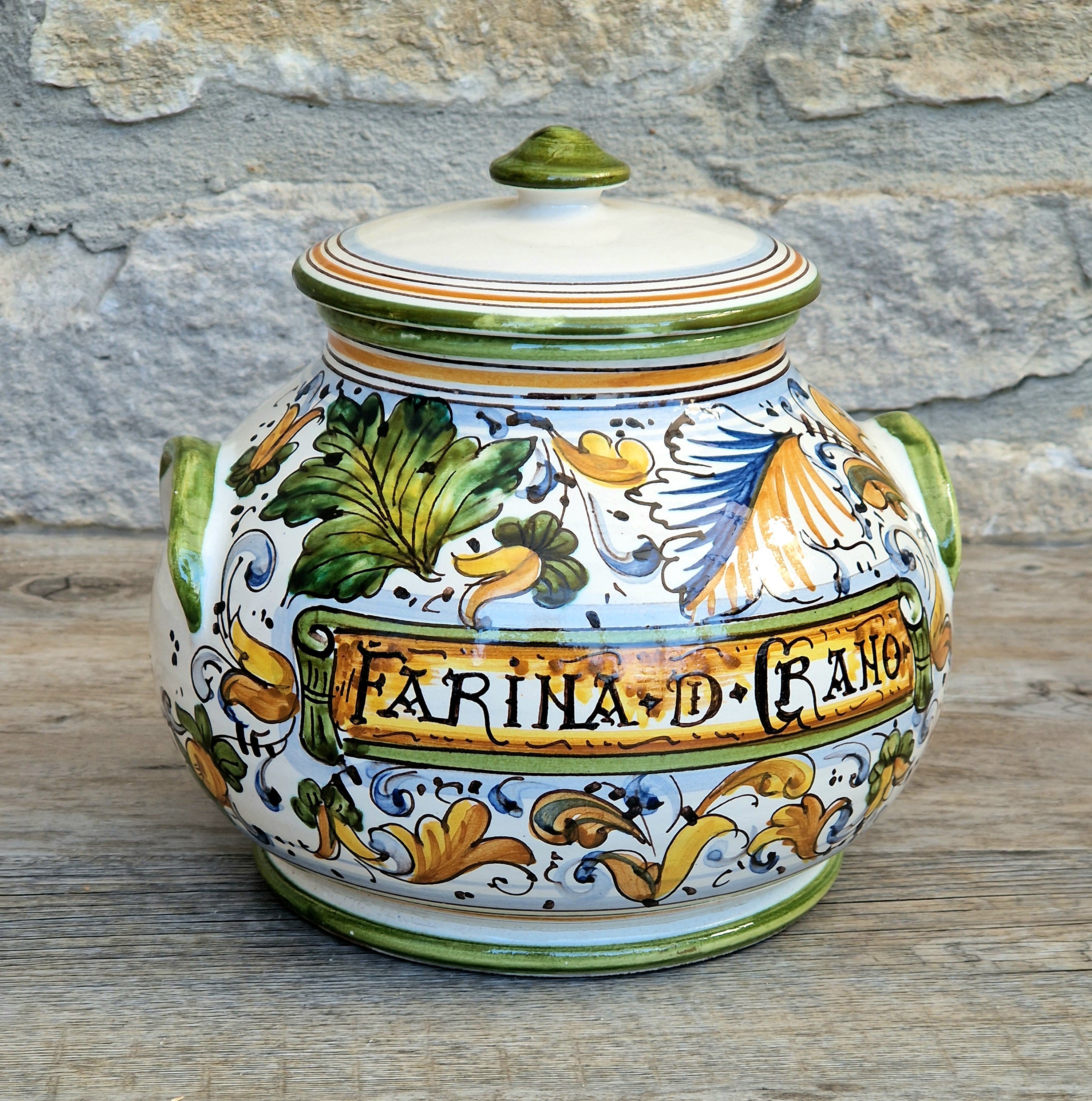 Deruta Italian Majolica Ceramic Lidded Flour Jar Vintage Kitchen Decor