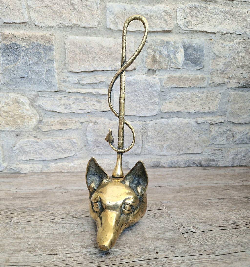 Antique Cast Brass Fox Head Door Porter Door Stop 19th C.