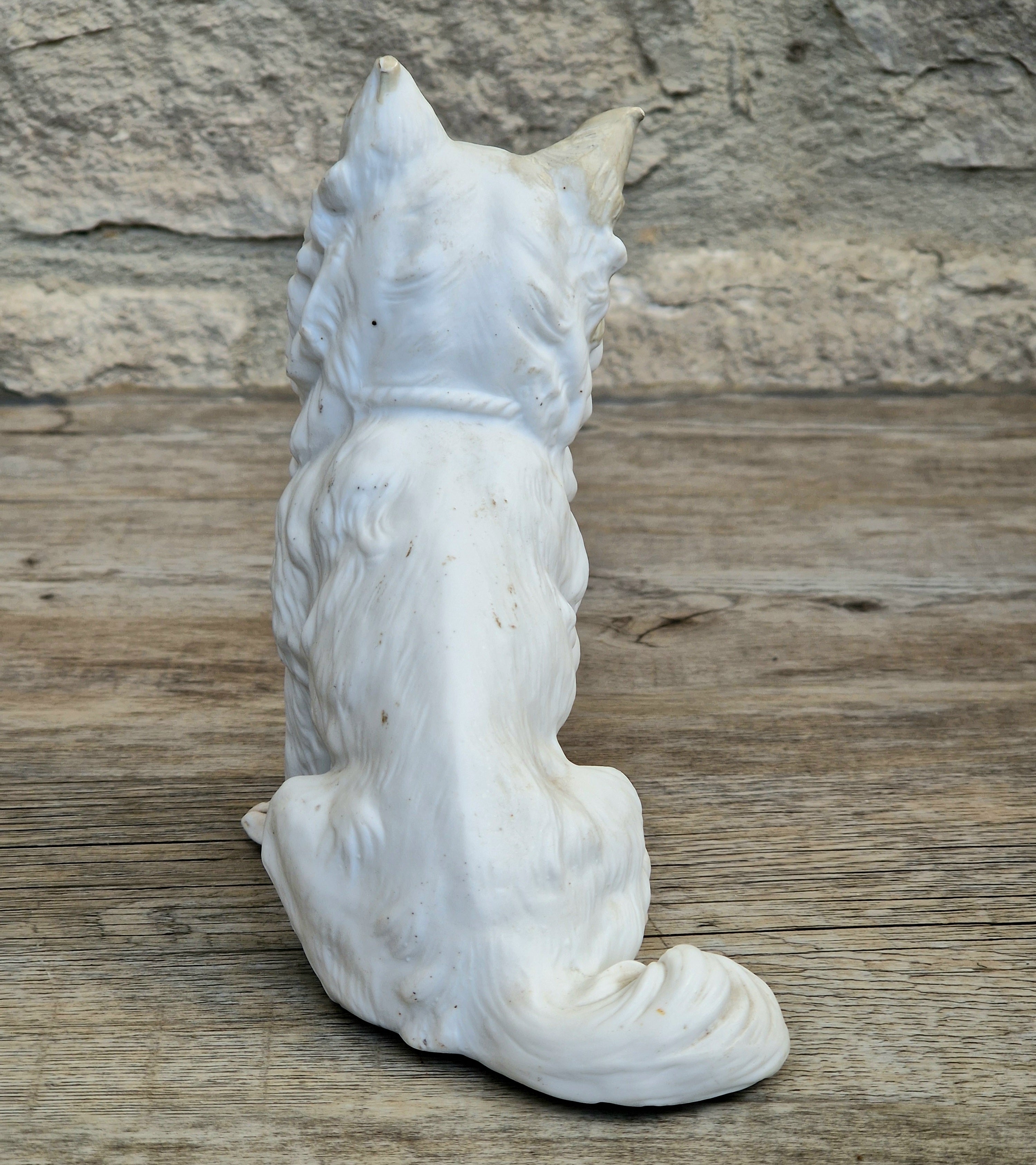 Antique Heubach Bisque Sitting Panting Spitz Dog: German Figure, Circa 1864-1880