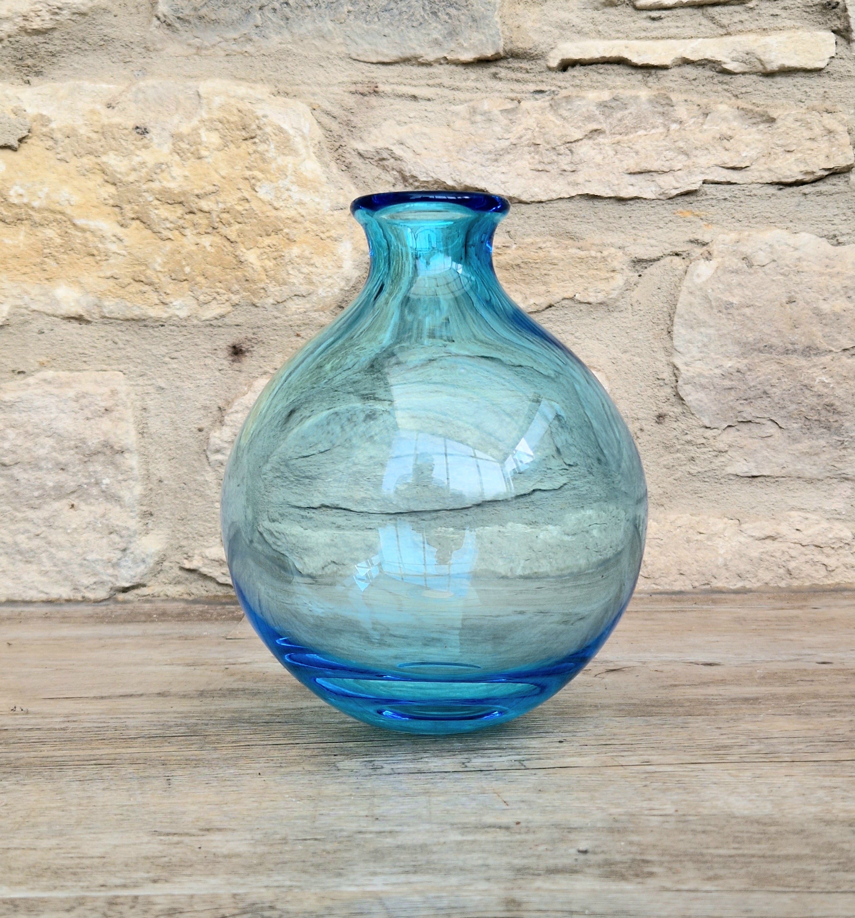 Mid-Century Kingfisher Blue Dartington Glass Mould Blown Globe Vase 17cm Rare