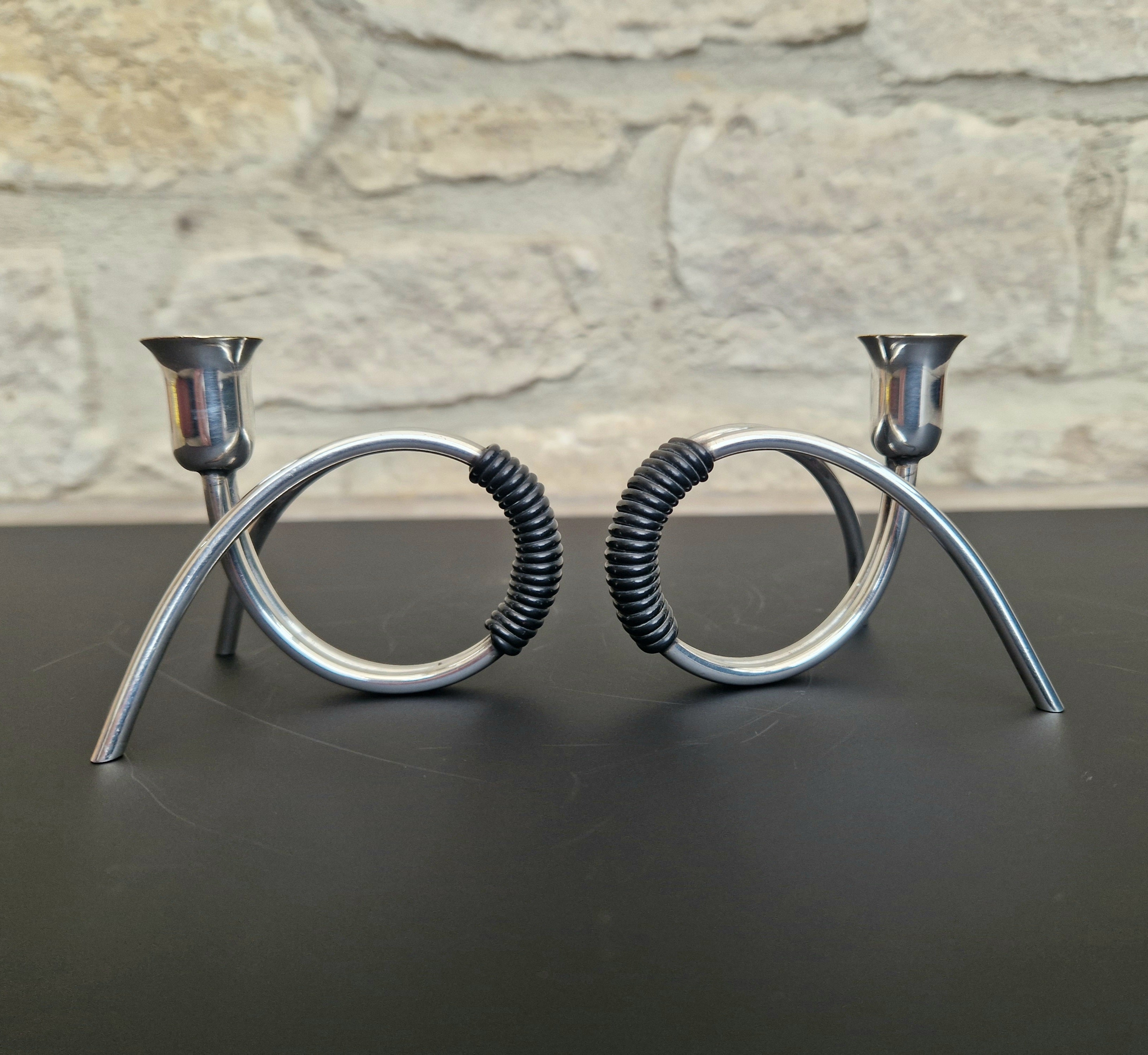 Danish Modern Miniature Silver Plated Candlesticks Carl F. Christiansen Pair