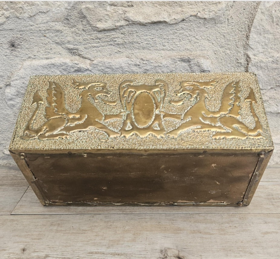 Arts and Crafts Letter Holder Brass and Wood Celtic Dragons England