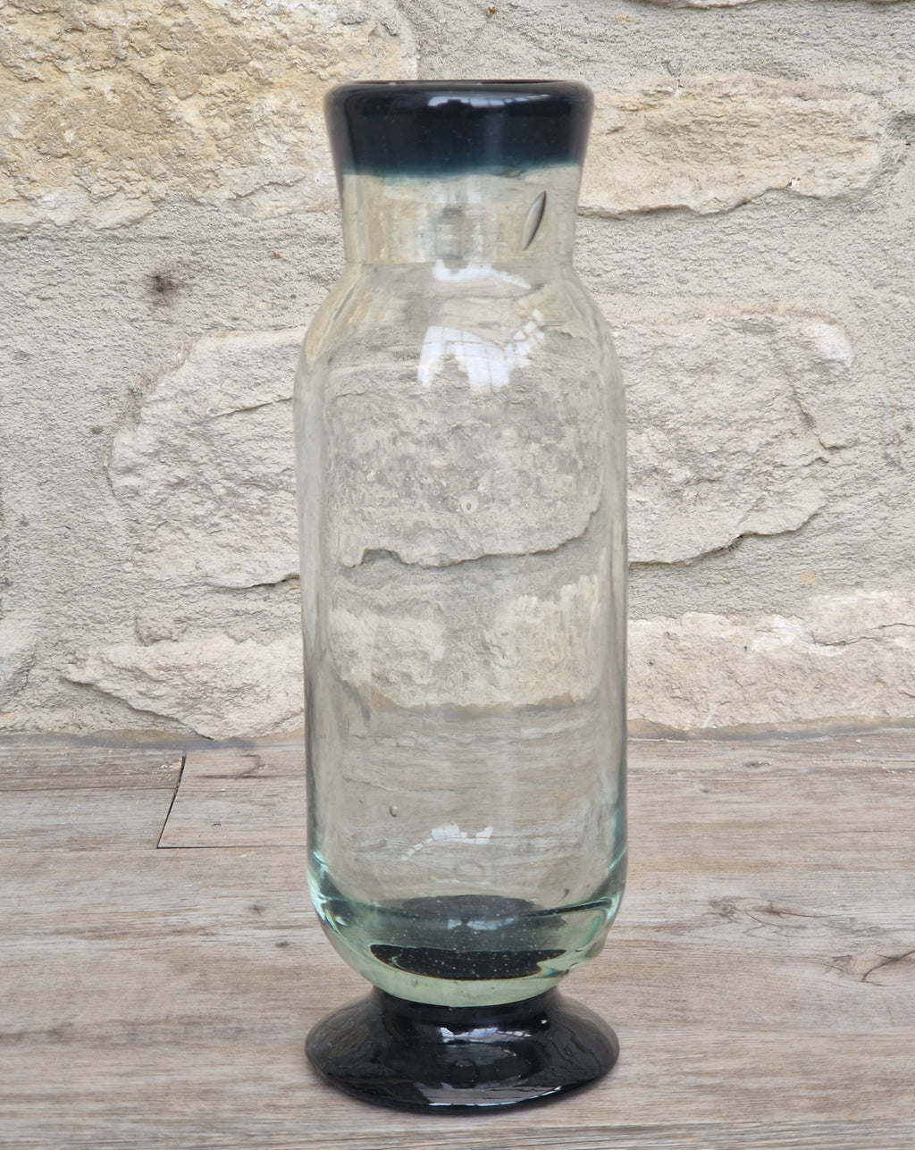 Rare Antique Regency Apothecary Jar c. 1800-1830 English Heavy Lead Crystal Specimen Glass with Fused Inky Blue-Black Rim & Foot