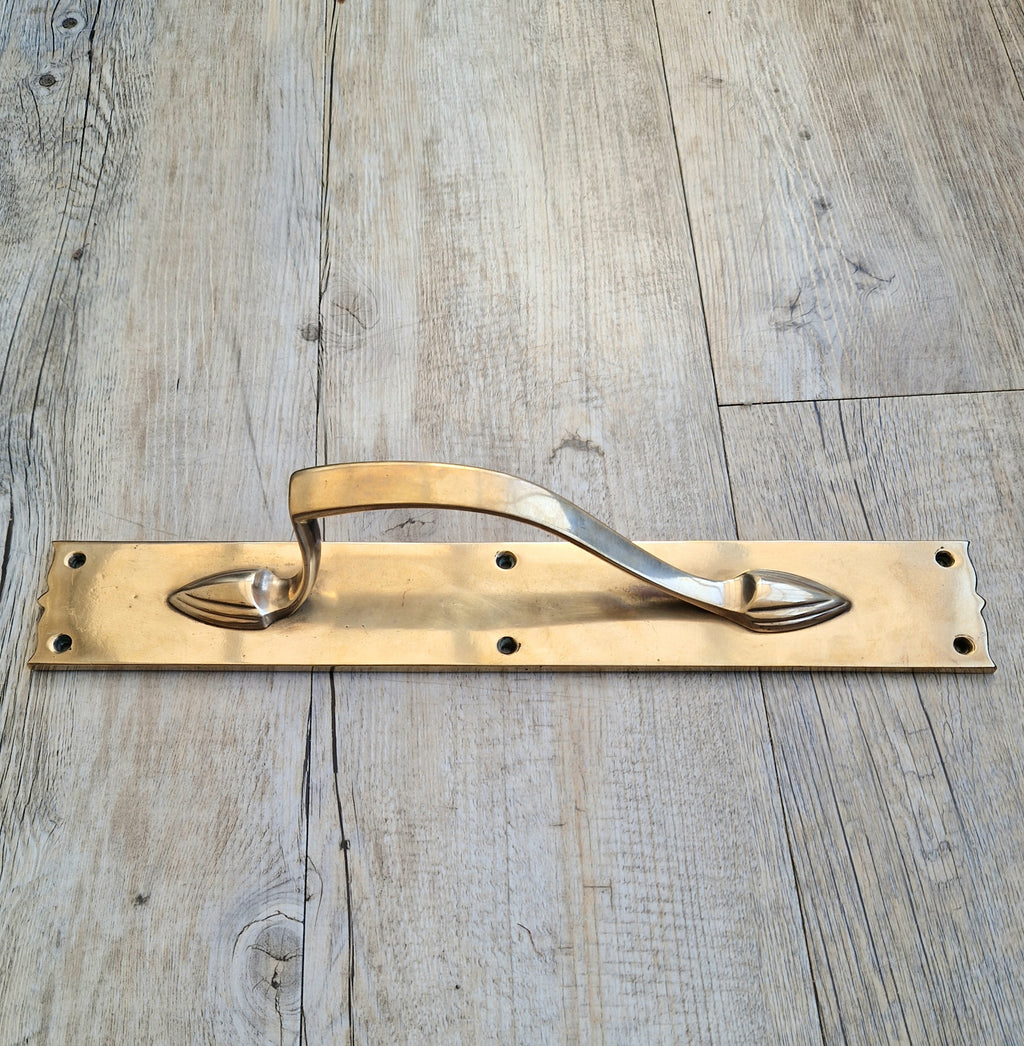 Art Nouveau Solid Brass Door Pull Hande & Back Plate Antique 15" (38cm)