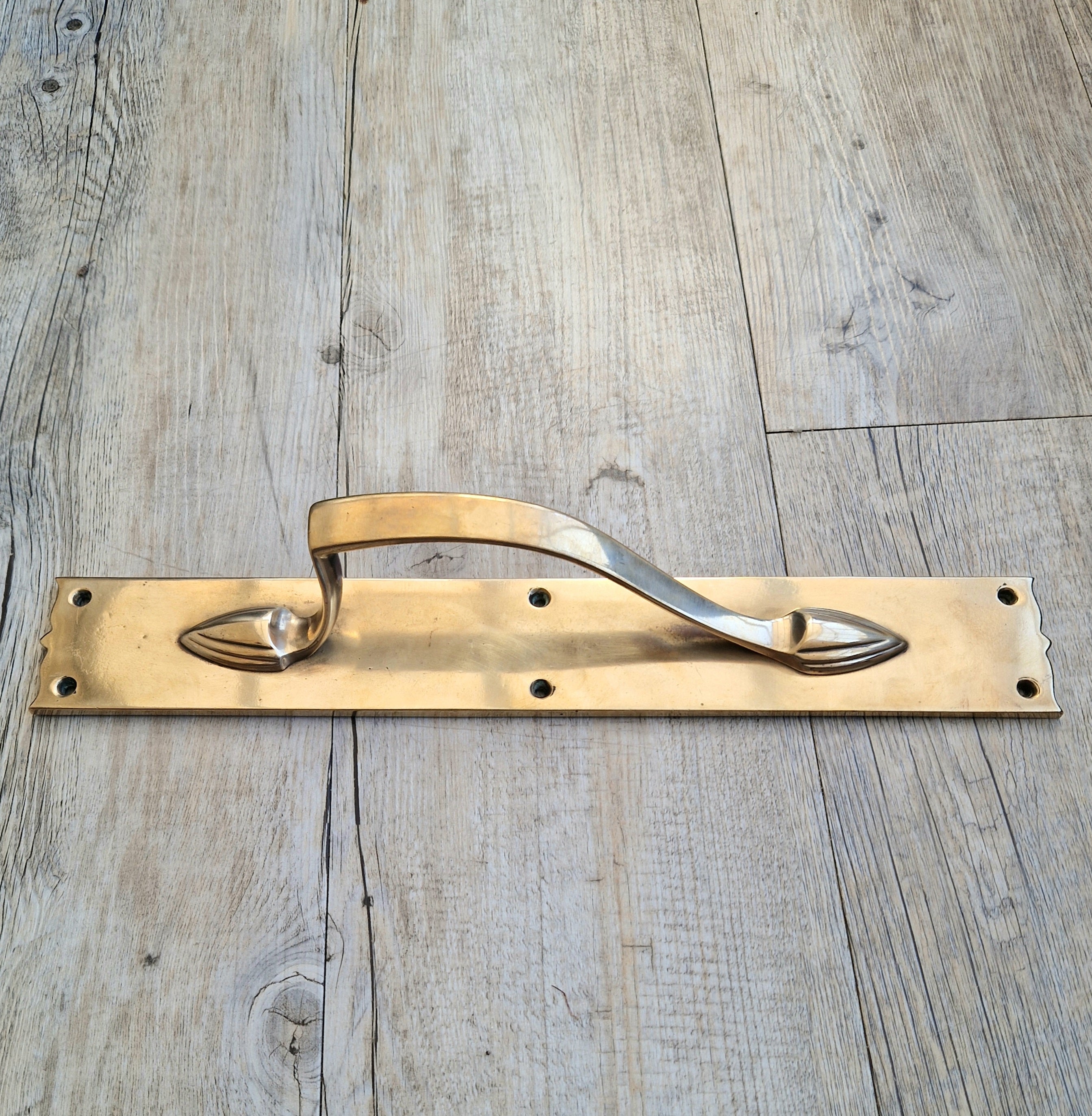 Art Nouveau Solid Brass Door Pull Hande & Back Plate Antique 15" (38cm)