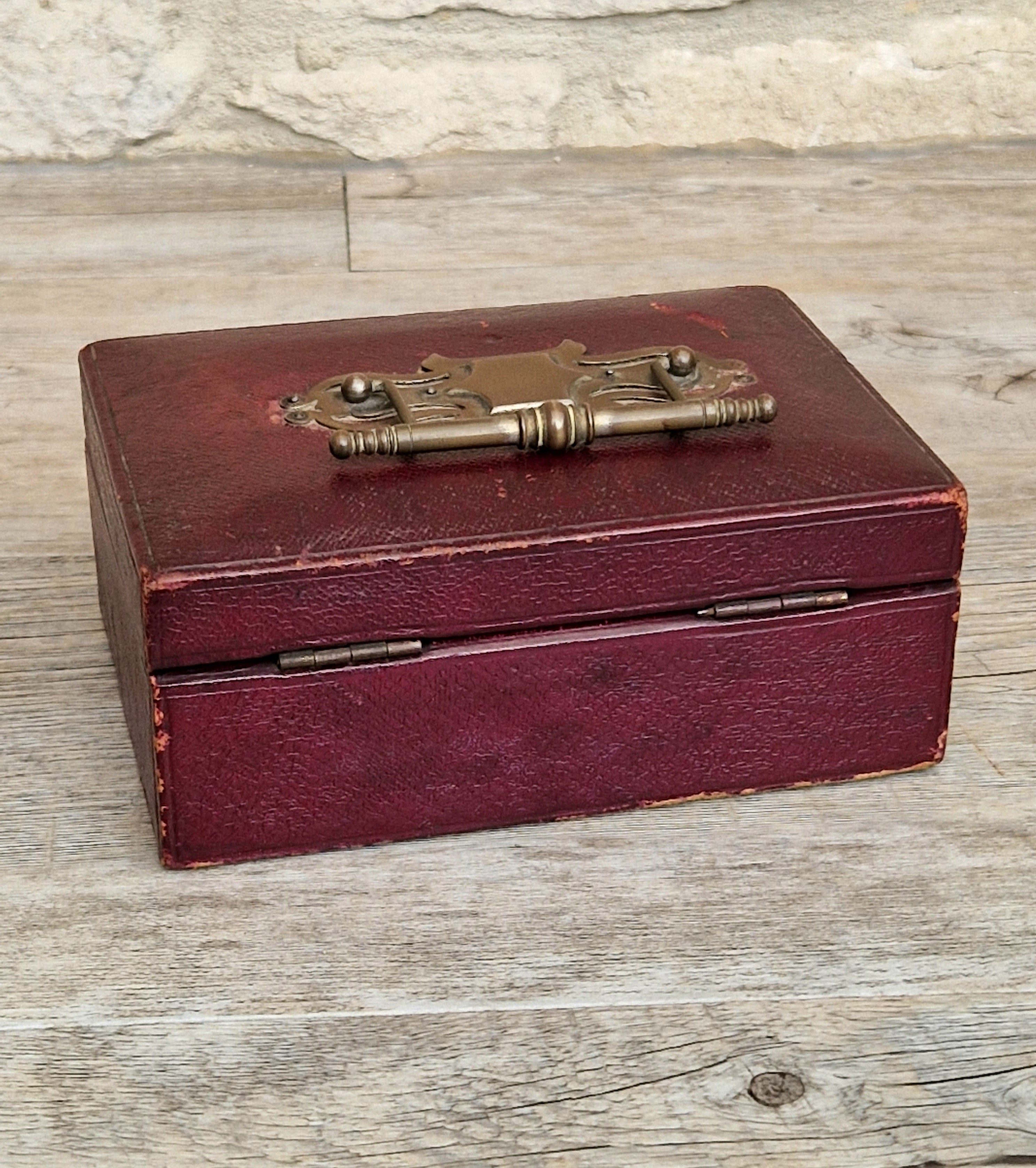 Fine Antique Victorian c.1890 Morrocan Red Leather Bullion Box Coin Box Safe