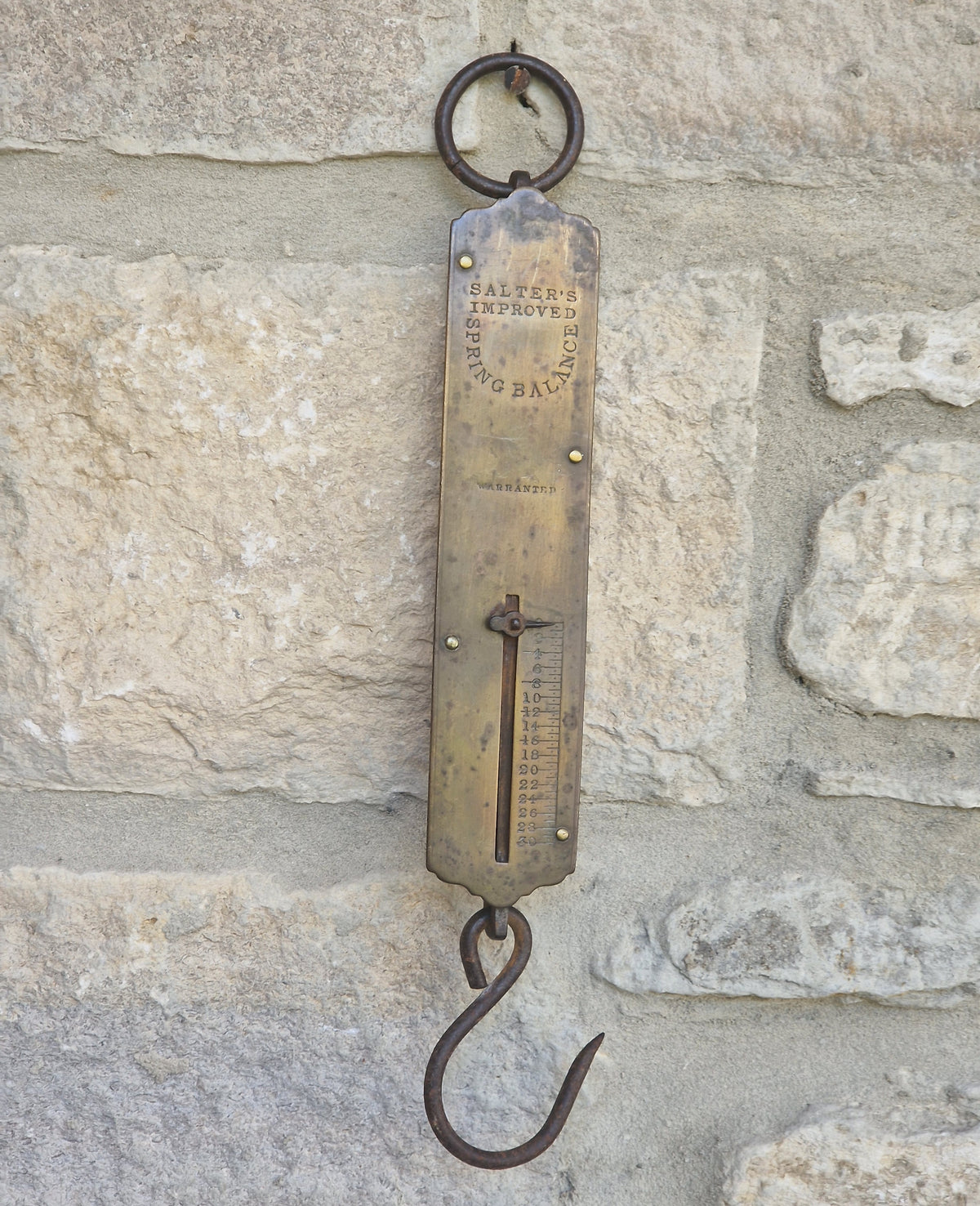 Antique Salter Improved Brass Spring Balance Scale Hanging Pocket Scales 32.5cm Working