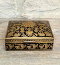 Vintage Brass Black Enamelled Large Ornate Teak-Lined Desk Cigar Box