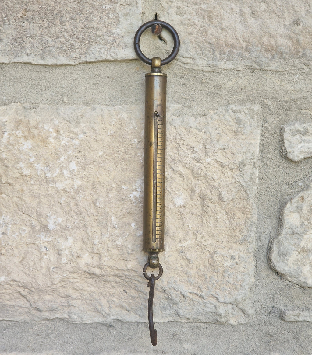 Antique Tubular Brass Spring Balance Scale Hanging Pocket Cylindrical Pocket Scales Working