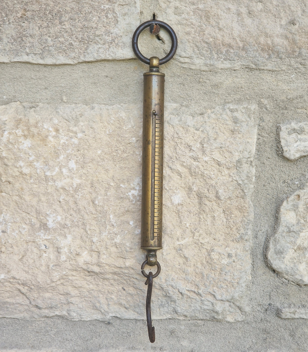 Antique Tubular Brass Spring Balance Scale Hanging Pocket Cylindrical Pocket Scales Working