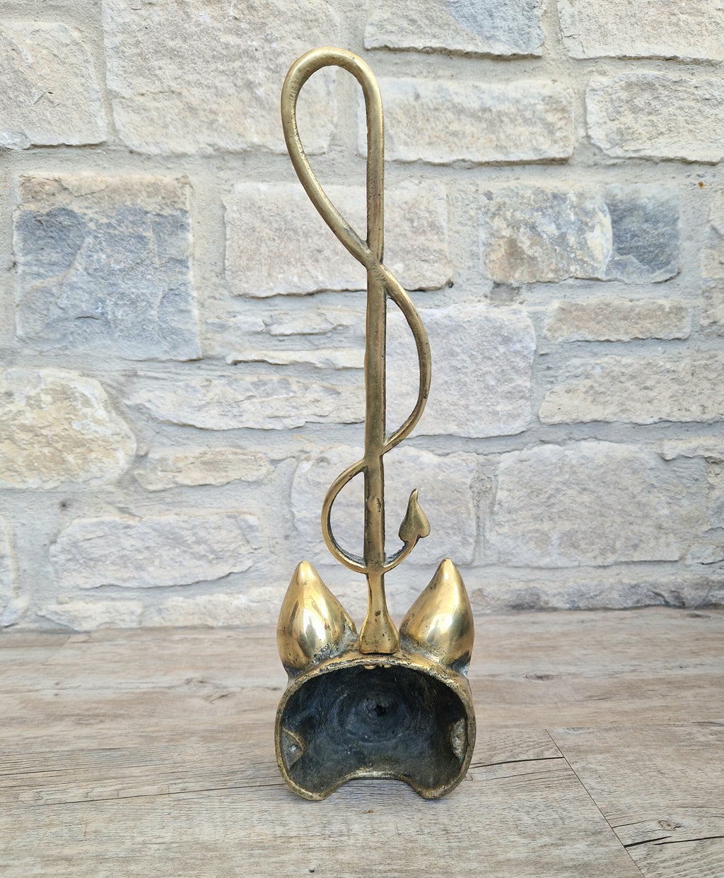 Antique Cast Brass Fox Head Door Porter Door Stop 19th C.