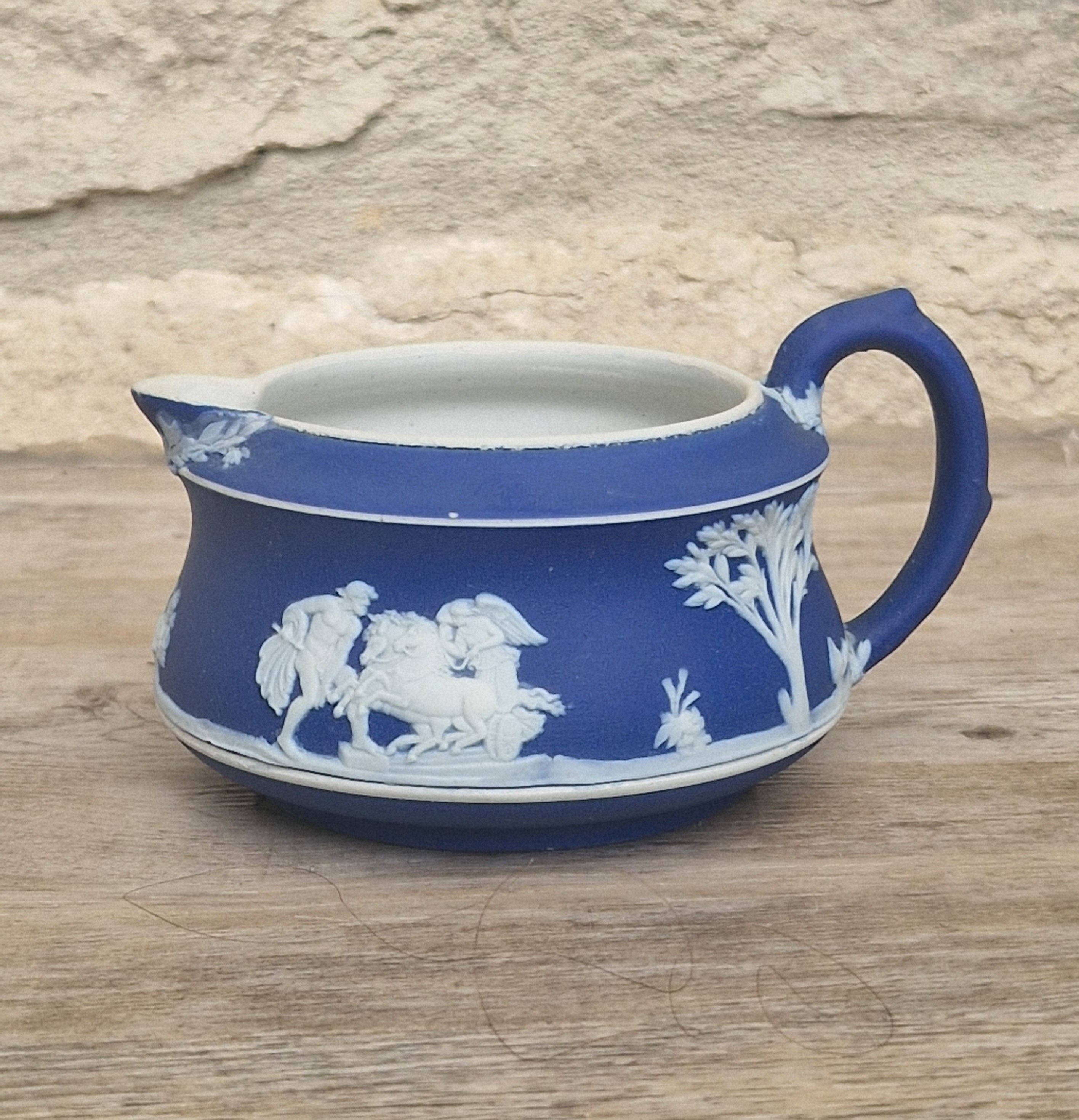 19th Century Wedgwood Jasperware Creamer Dark Blue Dipped Body with Neoclassical Cameos