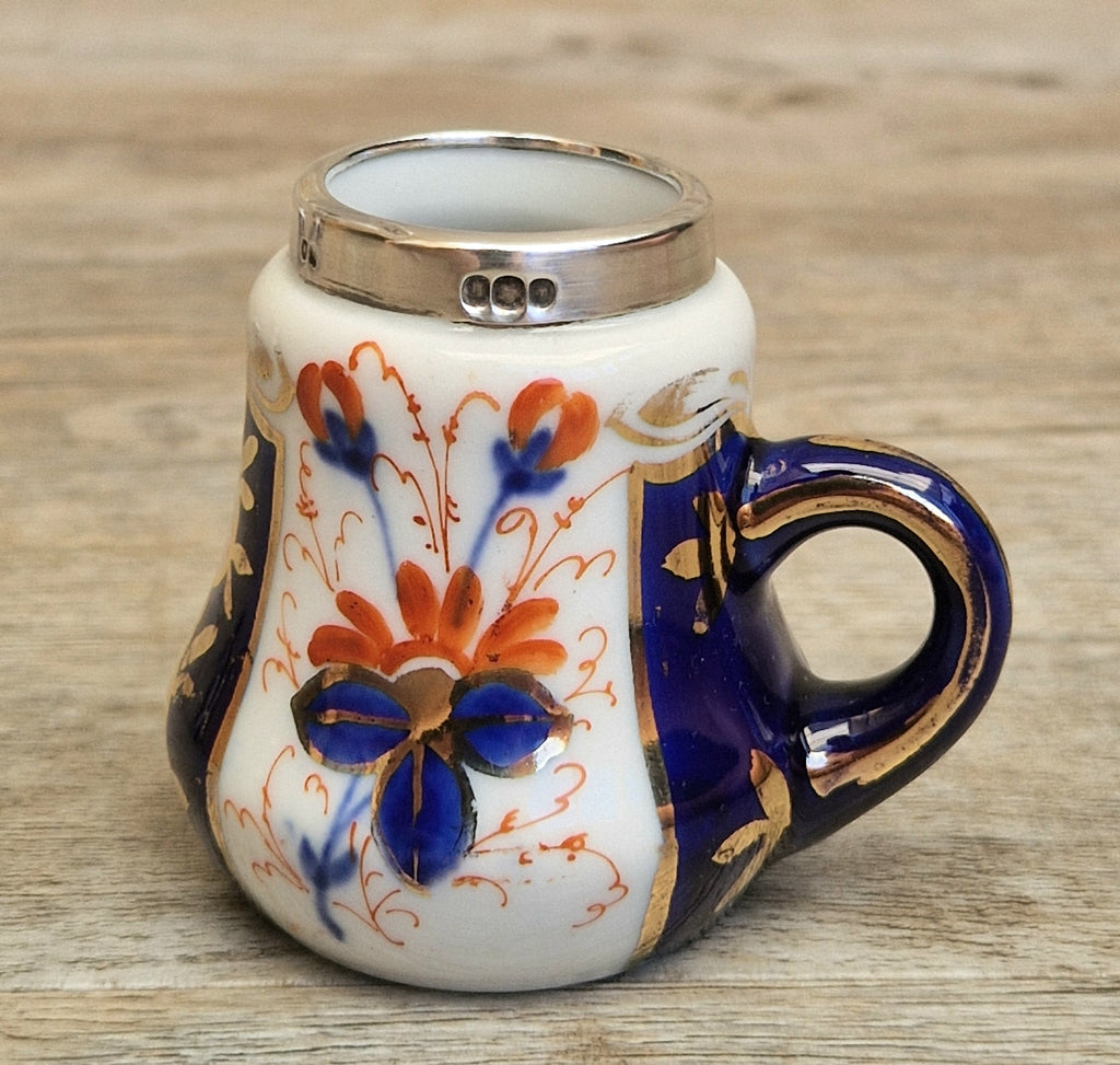 Antique 1904 London Sterling Silver Imari Cruet Set Salt Pepper Mustard Pot Victorian Condiment