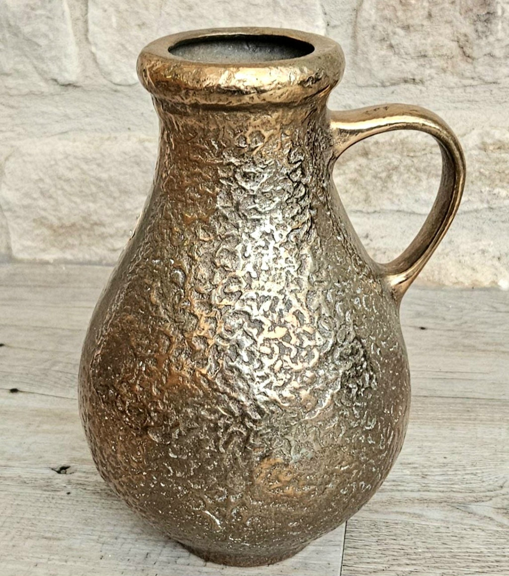Vintage Large Gilded Bronze Vase with Handle Very Heavy 23cm Tall .Mid Century Bronze Ornate Vase Original Sticker Weighs nearly 3kg