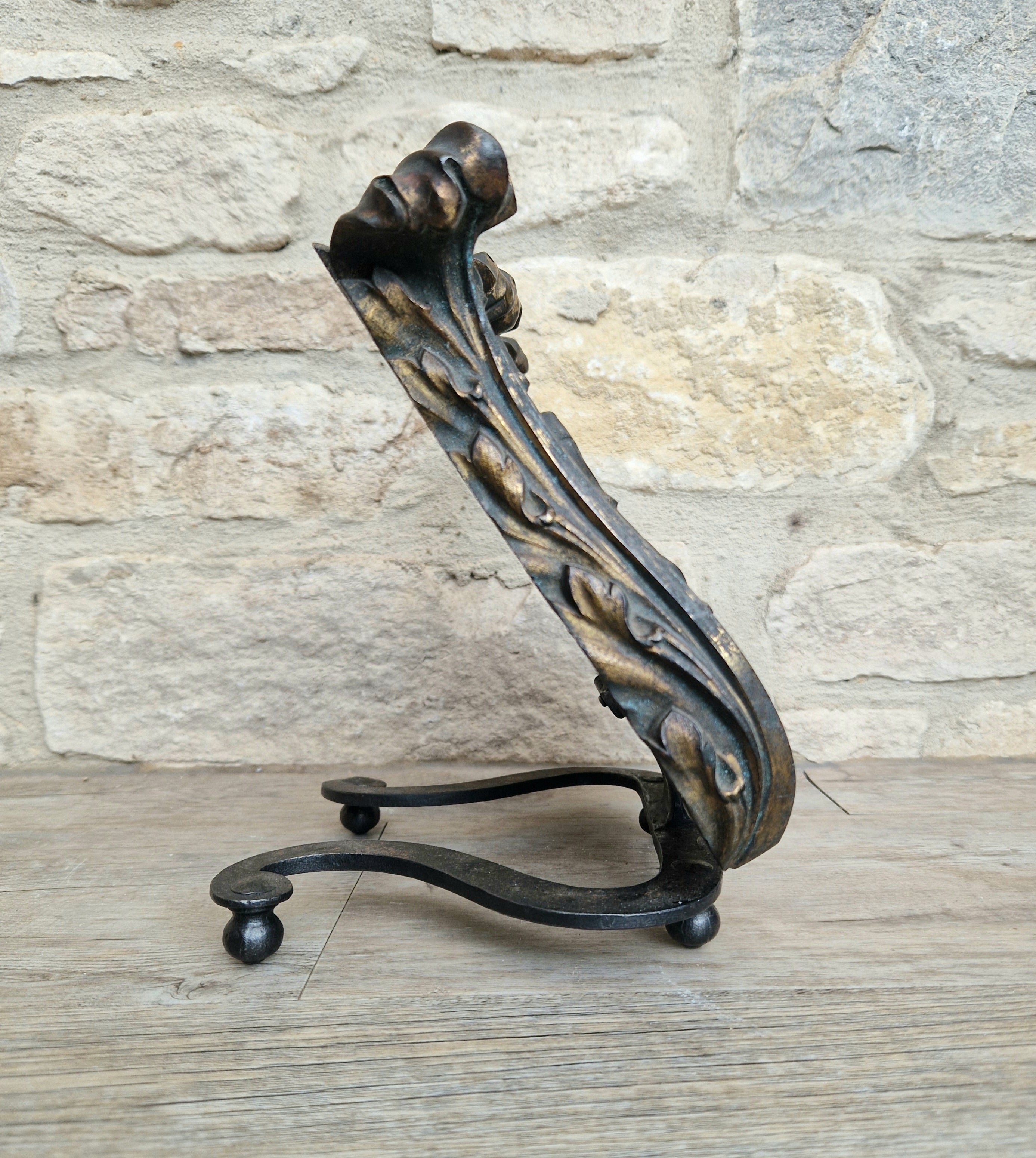 Antique Cast Bronze & Wrought Iron Acanthus Leaf Rococo Book Rest Stand