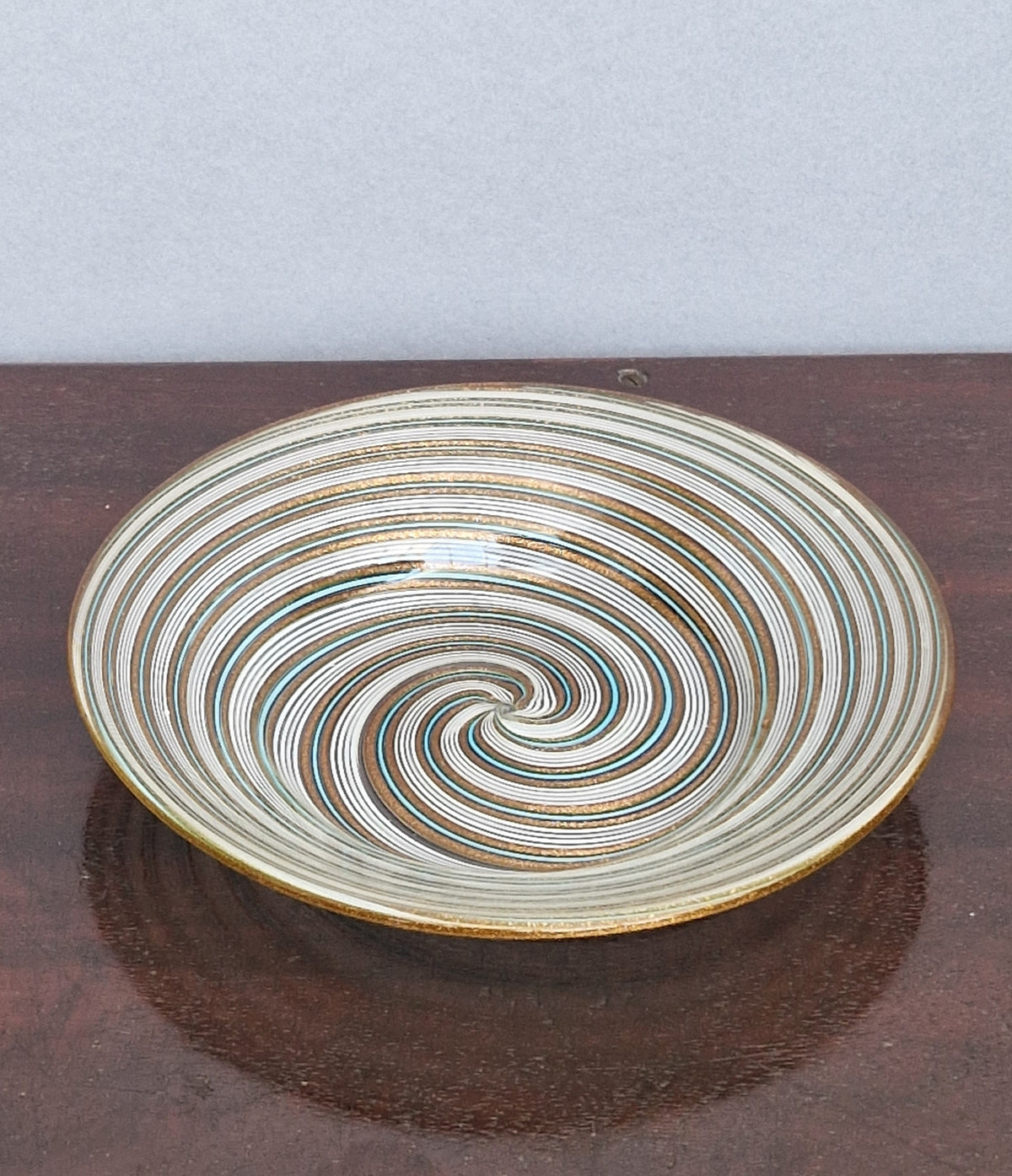 Antique Salviati Murano Glass Dish, Mezza Filigrana, Aventurine, Turquoise Blue, Venetian, c.1860–1872, 16.6cm, Perfect Condition