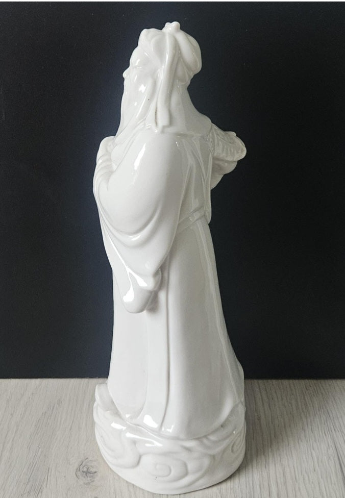 Vintage Large White Chinese Confucius Chinese Man Figure White Glazed Pottery White Confucius Ornament 29cm Tall
