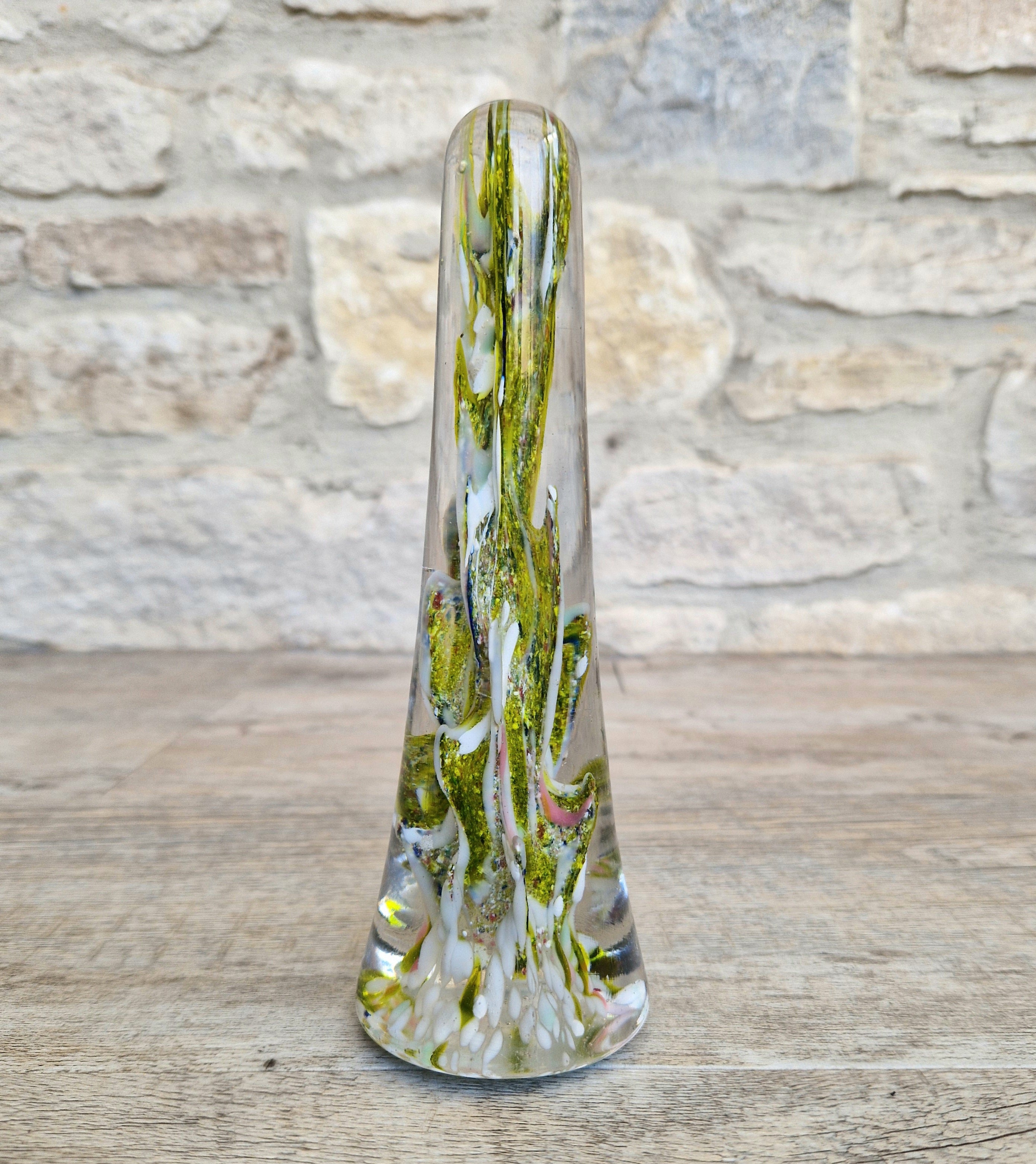 Devil's Fire Tower Green Art Glass Obelisk Paperweight 18.4cm 19th Century