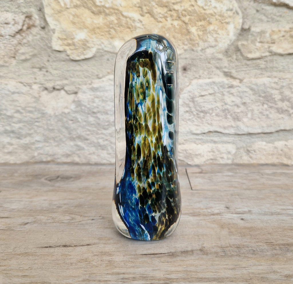 1980's Isle of Wight Art Glass 'Off the Shelf' Obelisk Paperweight Rare & Perfect With Label