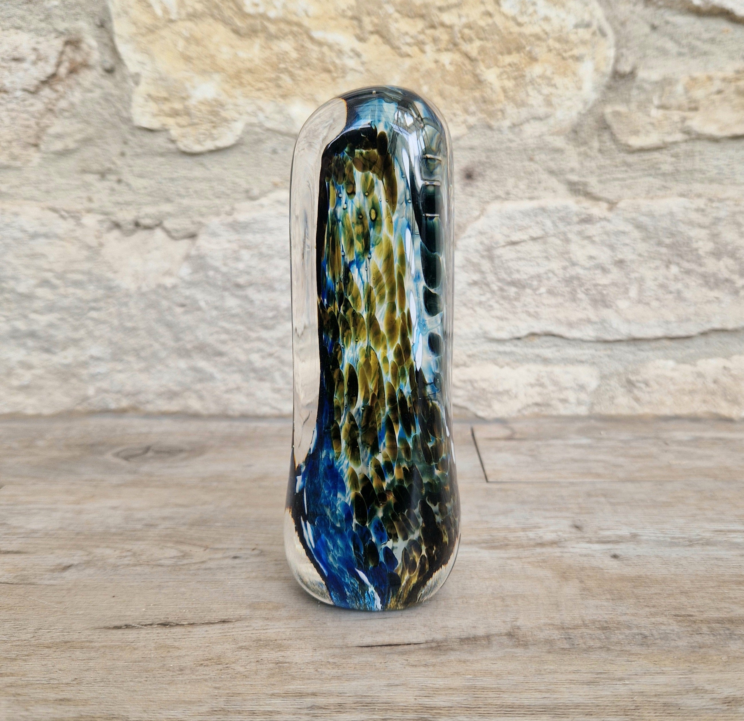 1980's Isle of Wight Art Glass 'Off the Shelf' Obelisk Paperweight Rare & Perfect With Label