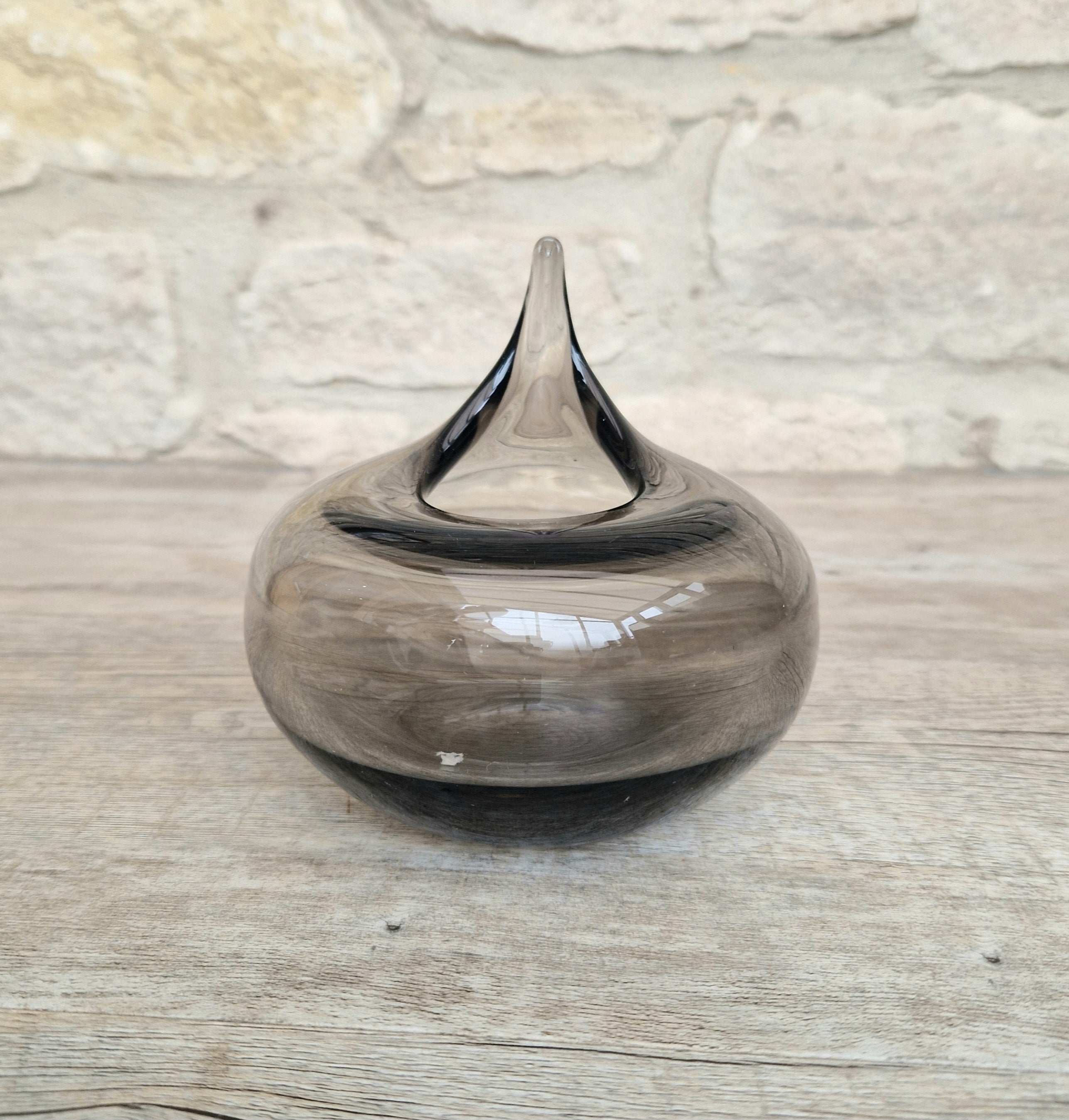 Mid Century Smoke Art Glass Space-age Round Beaked Vase