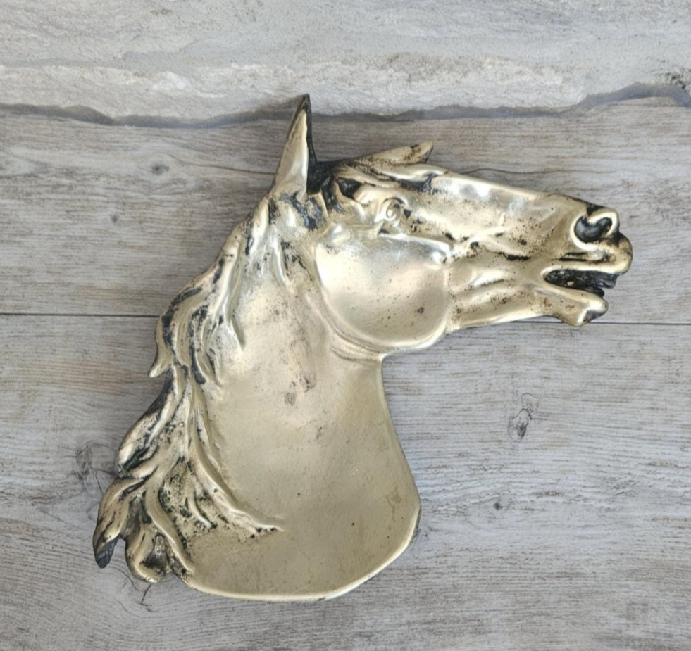 Vintage Horse Vide Poche Brass Trinket Tray, Equestrian Decor, Antique Style Catchall Dish 19cm X 16cm