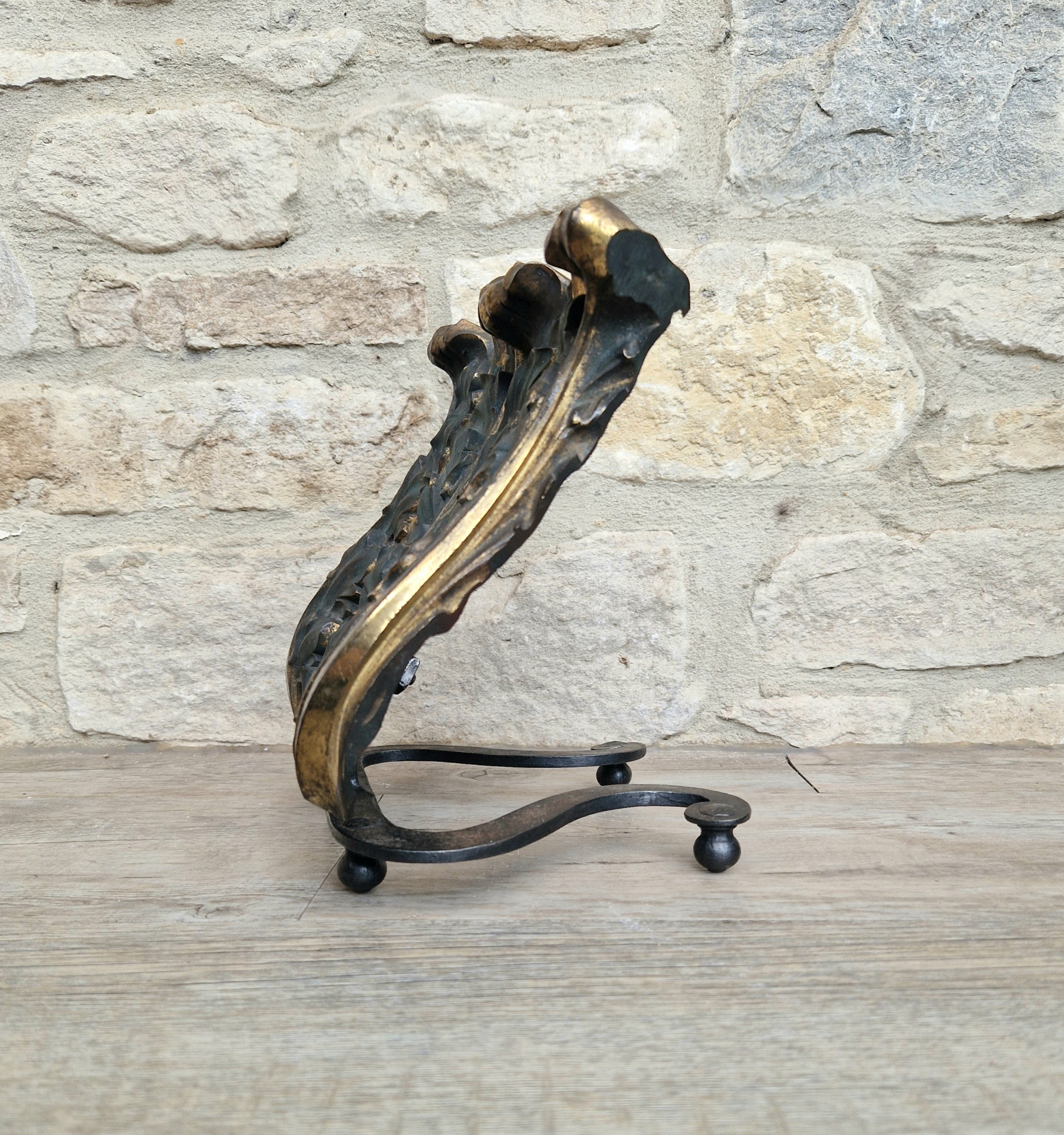 Antique Cast Bronze & Wrought Iron Acanthus Leaf Rococo Book Rest Stand