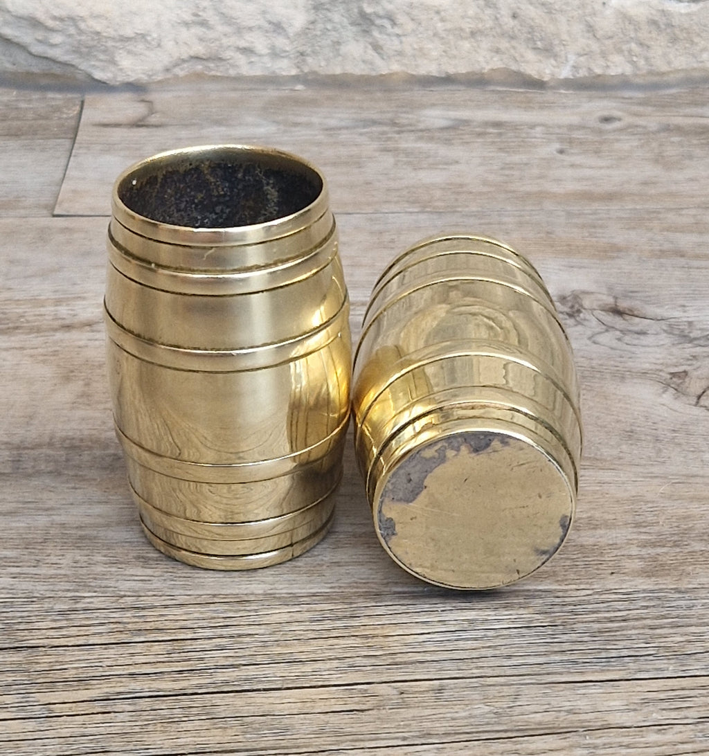 Pair of Vintage Brass Bound Barrel Table Match Holders Desk Pen Holders