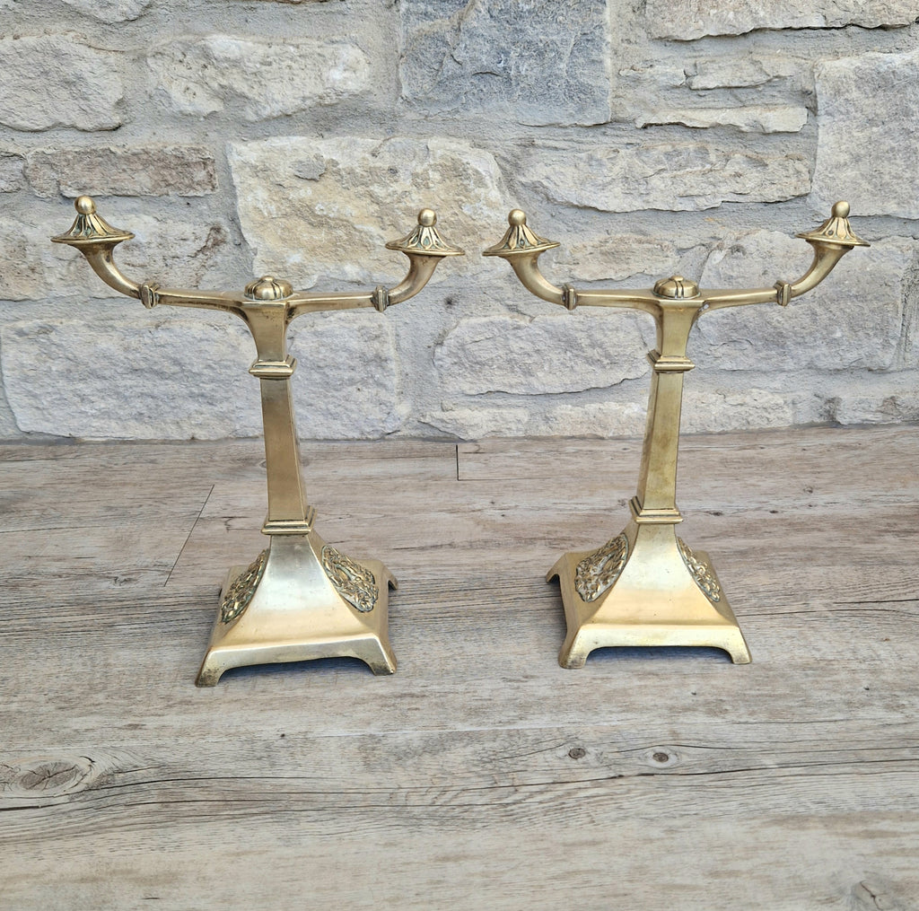 Louis XVI Revival Cast Brass Andirons Fire Dogs Wreath Relief Decoration Pair (c.1870–1900)