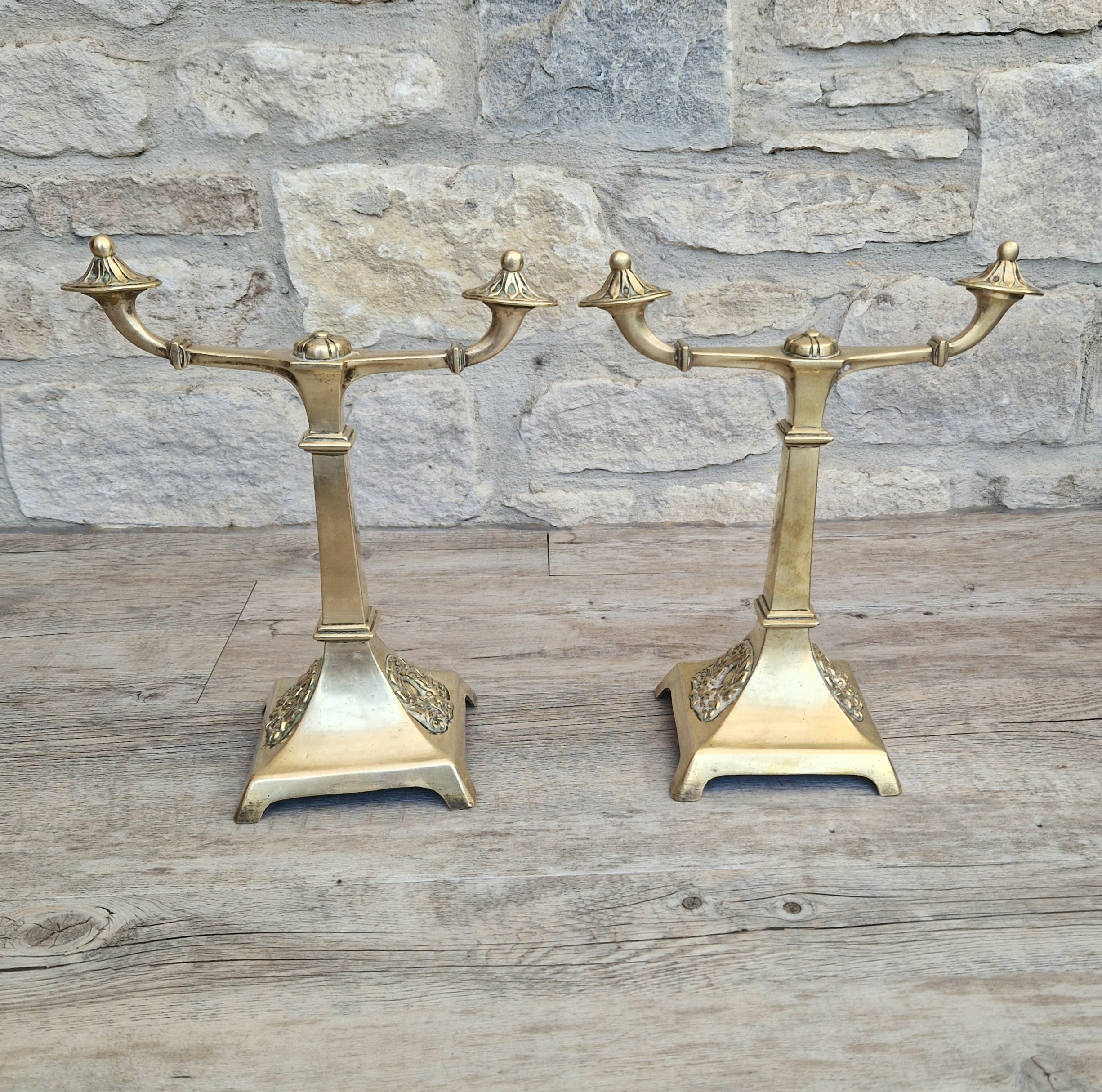 Louis XVI Revival Cast Brass Andirons Fire Dogs Wreath Relief Decoration Pair (c.1870–1900)