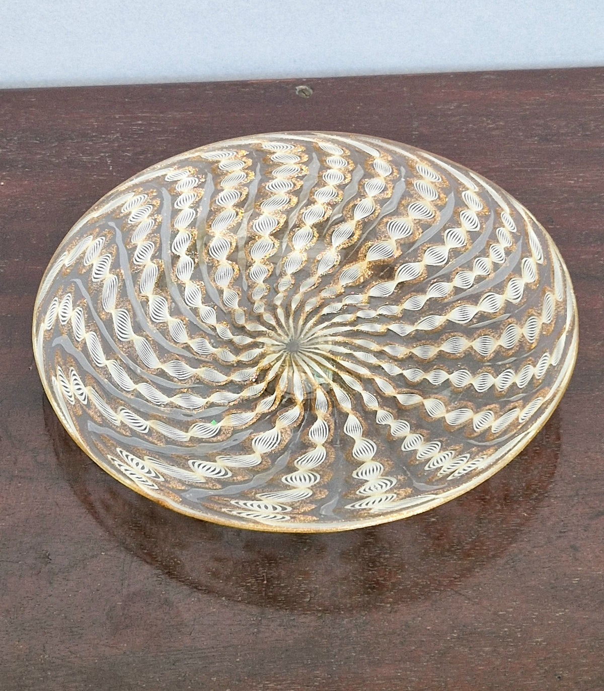 Antique Salviati Murano Glass Plate, Zanfirico, Aventurine, Venetian c.1870–1890, 18.2cm, Fine Handblown Collectable Piece