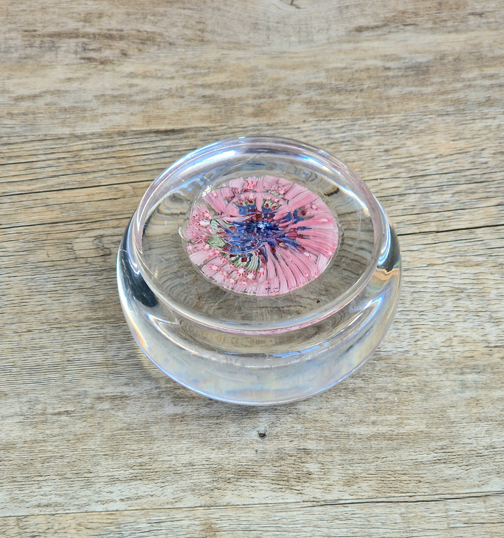 Old English Richardsons Magnum Concentric Millifiore Canes Footed Glass Paperweight
