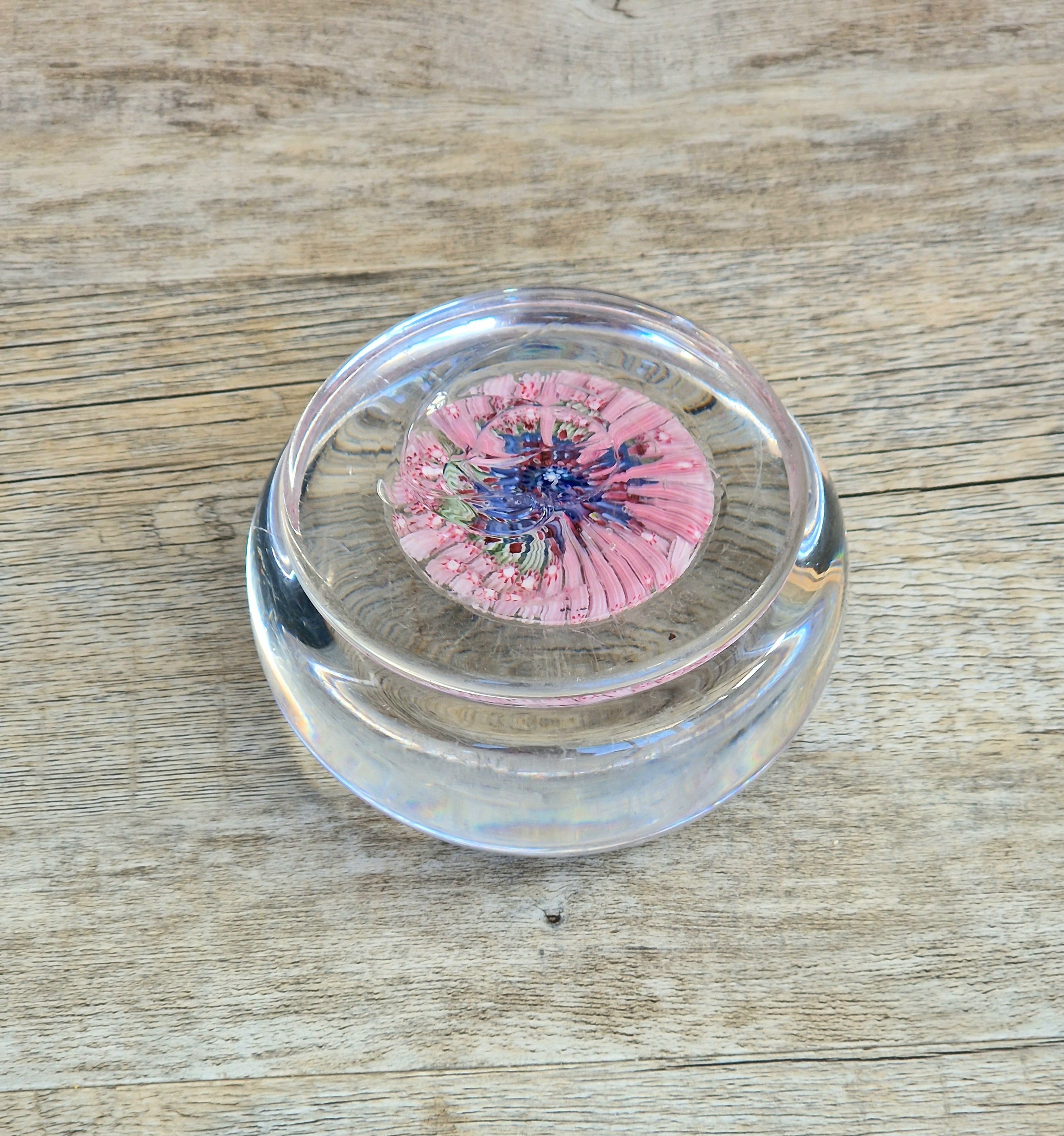 Old English Richardsons Magnum Concentric Millifiore Canes Footed Glass Paperweight
