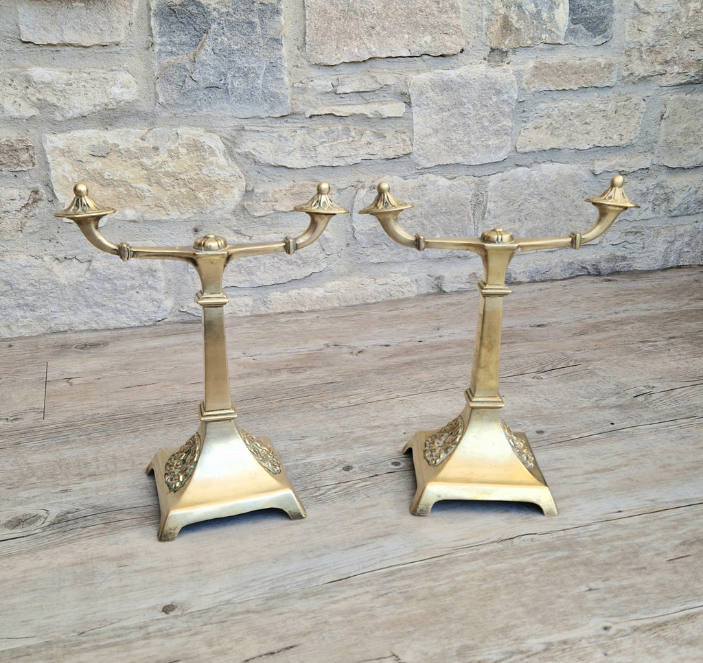Louis XVI Revival Cast Brass Andirons Fire Dogs Wreath Relief Decoration Pair (c.1870–1900)